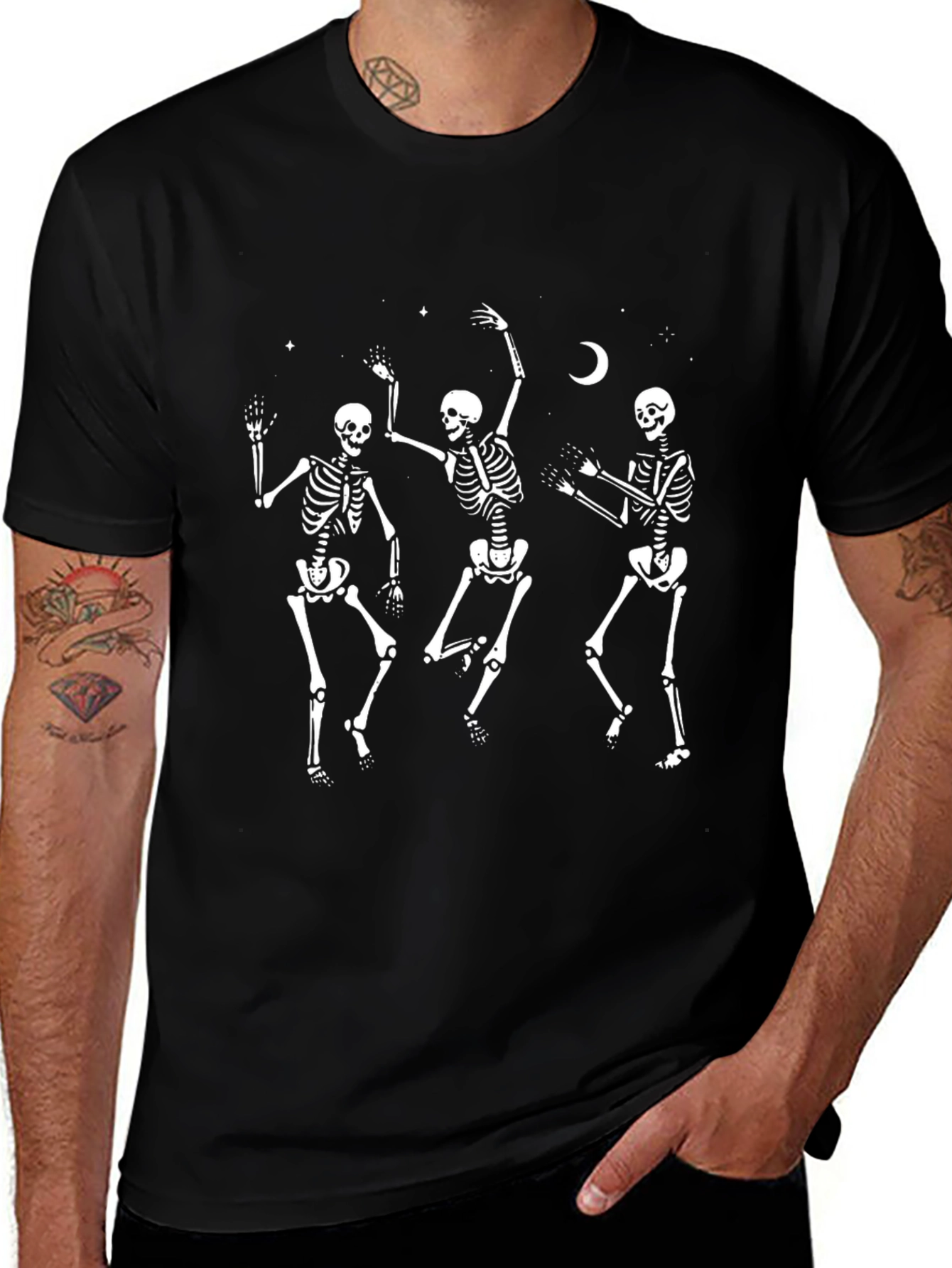 Variant 19 of Dancing Skeletons Graphic Tee - Black Cotton T-Shirt