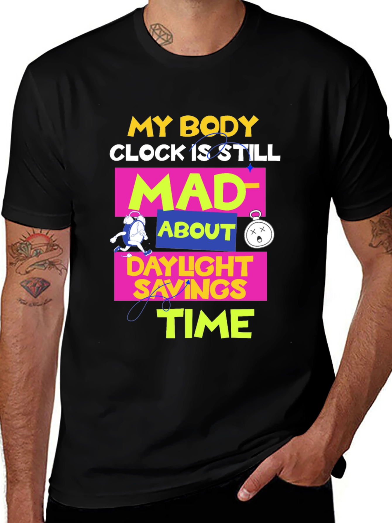 Black Daylight Savings Time T-Shirt Funny Body Clock Mad Tee main image