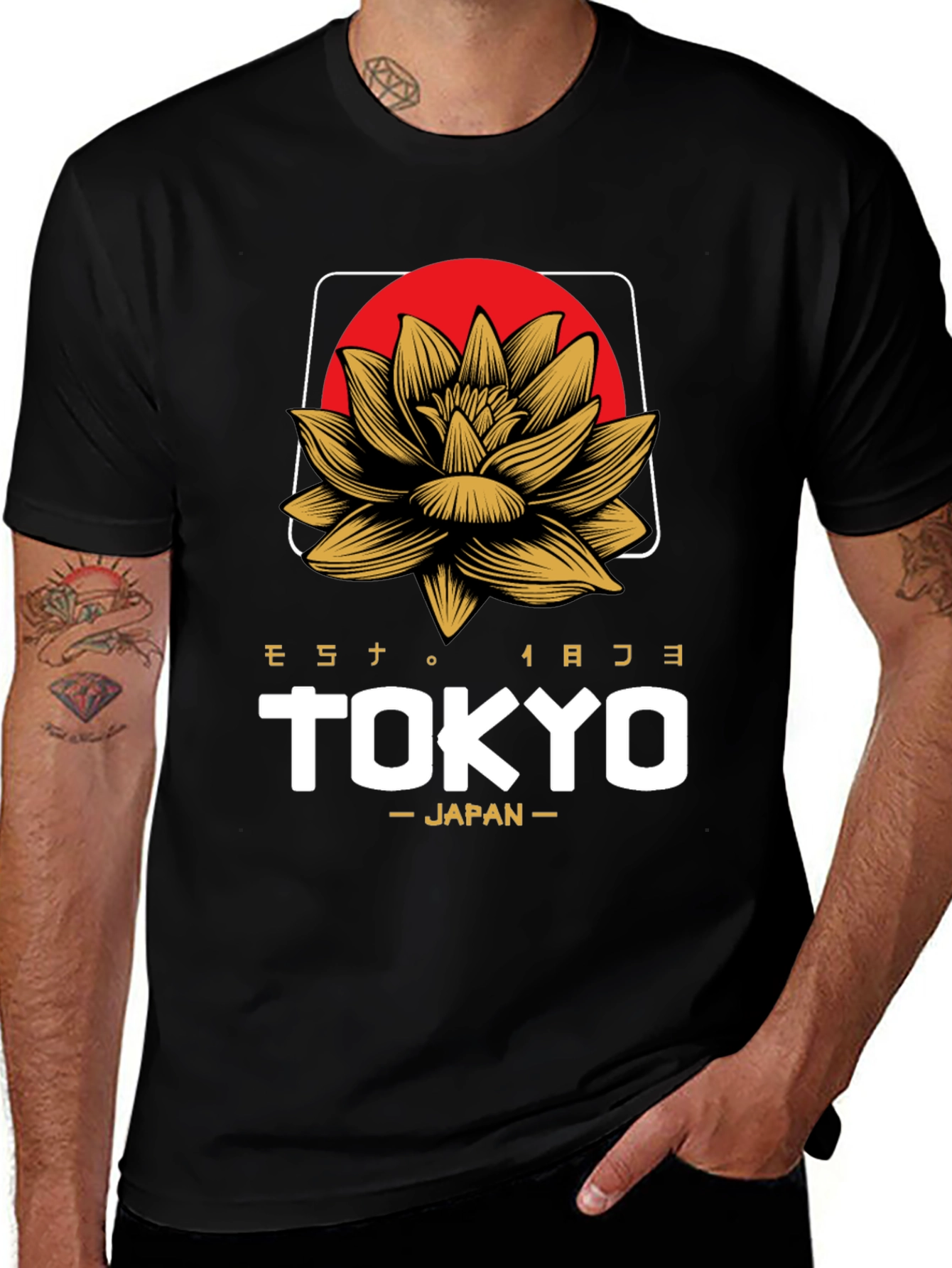 Tokyo Japan Lotus Graphic Tee - Black