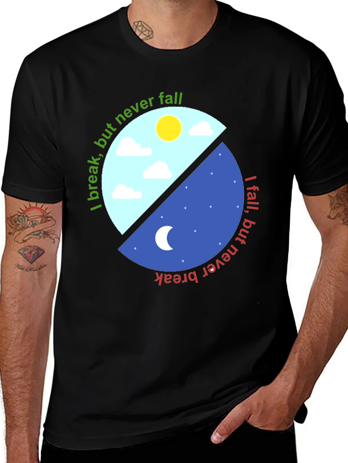 Variant 19 of Yin Yang T-Shirt - I Break, But Never Fall Design