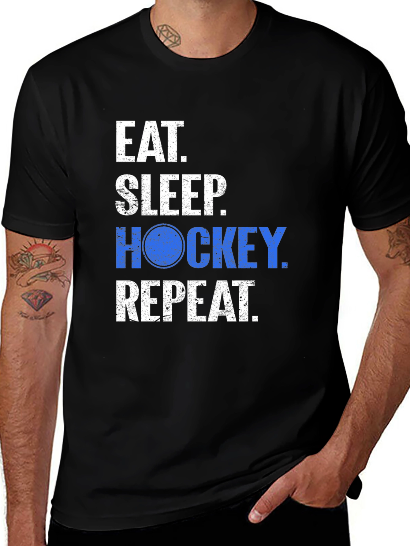 Variant 25 of Eat Sleep Hockey Repeat T-Shirt | Funny Sports Tee
