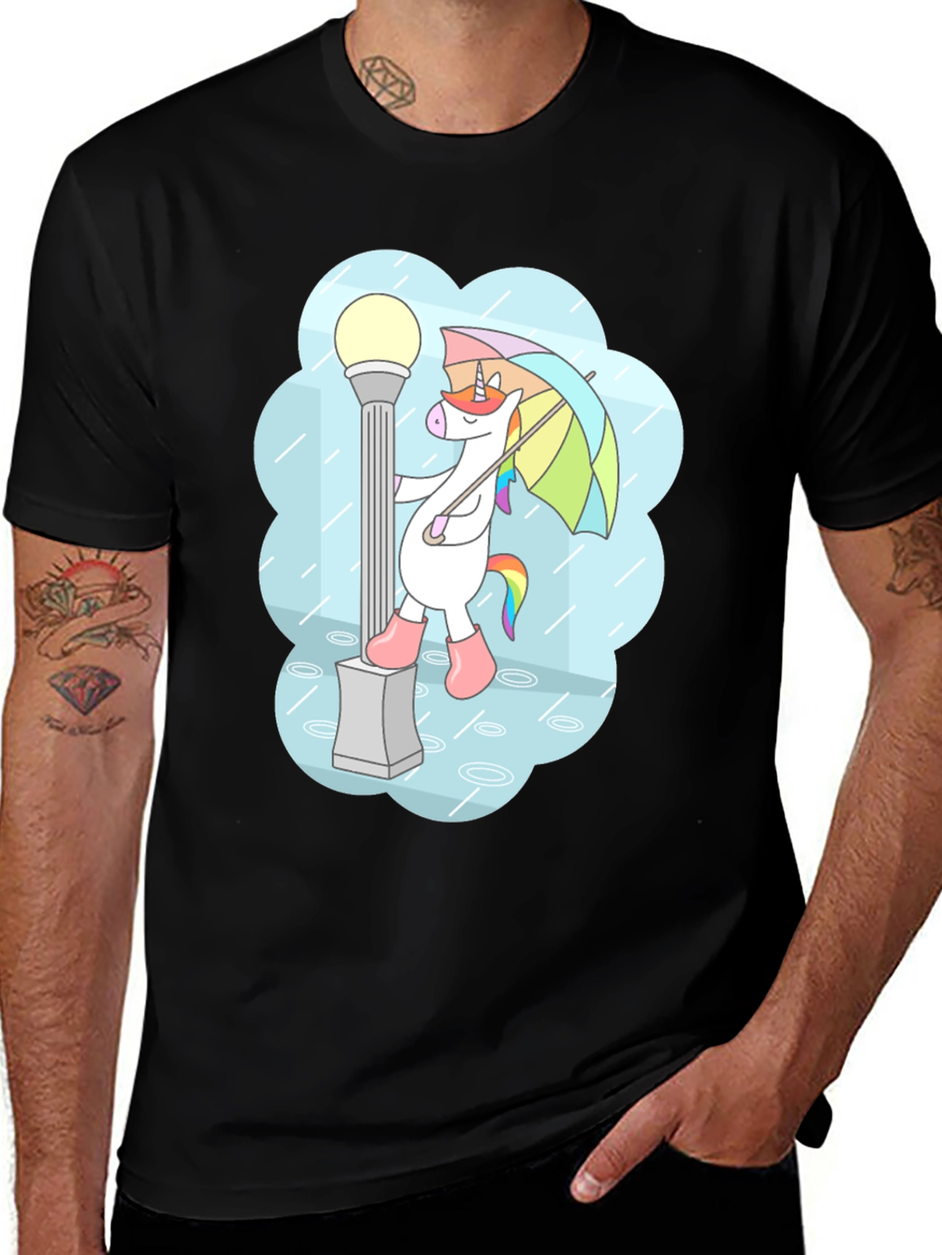 Variant 24 of Unicorn in Rain T-Shirt - Cute Cartoon Graphic Tee