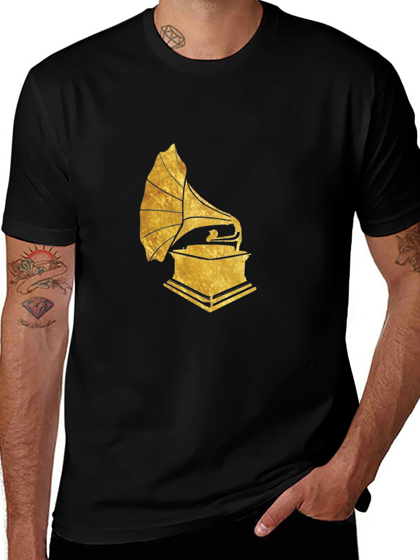 Vintage Gold Phonograph Black T-Shirt