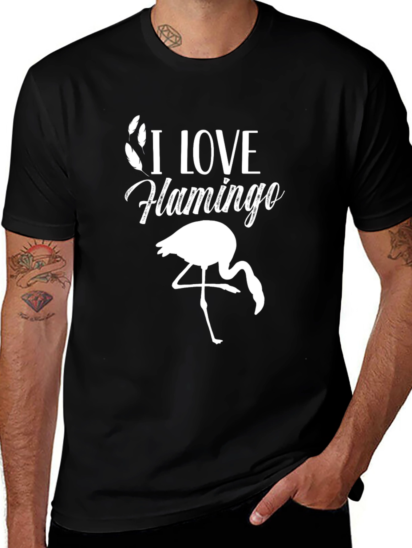 Variant 3 of I Love Flamingo T-Shirt - Black Cotton Graphic Tee
