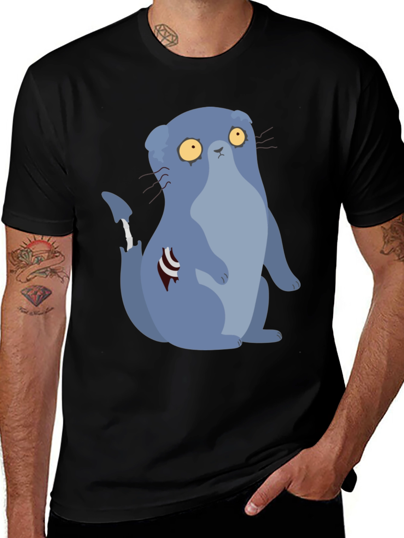 Variant 27 of Zombie Blue Cat Graphic Black T-Shirt