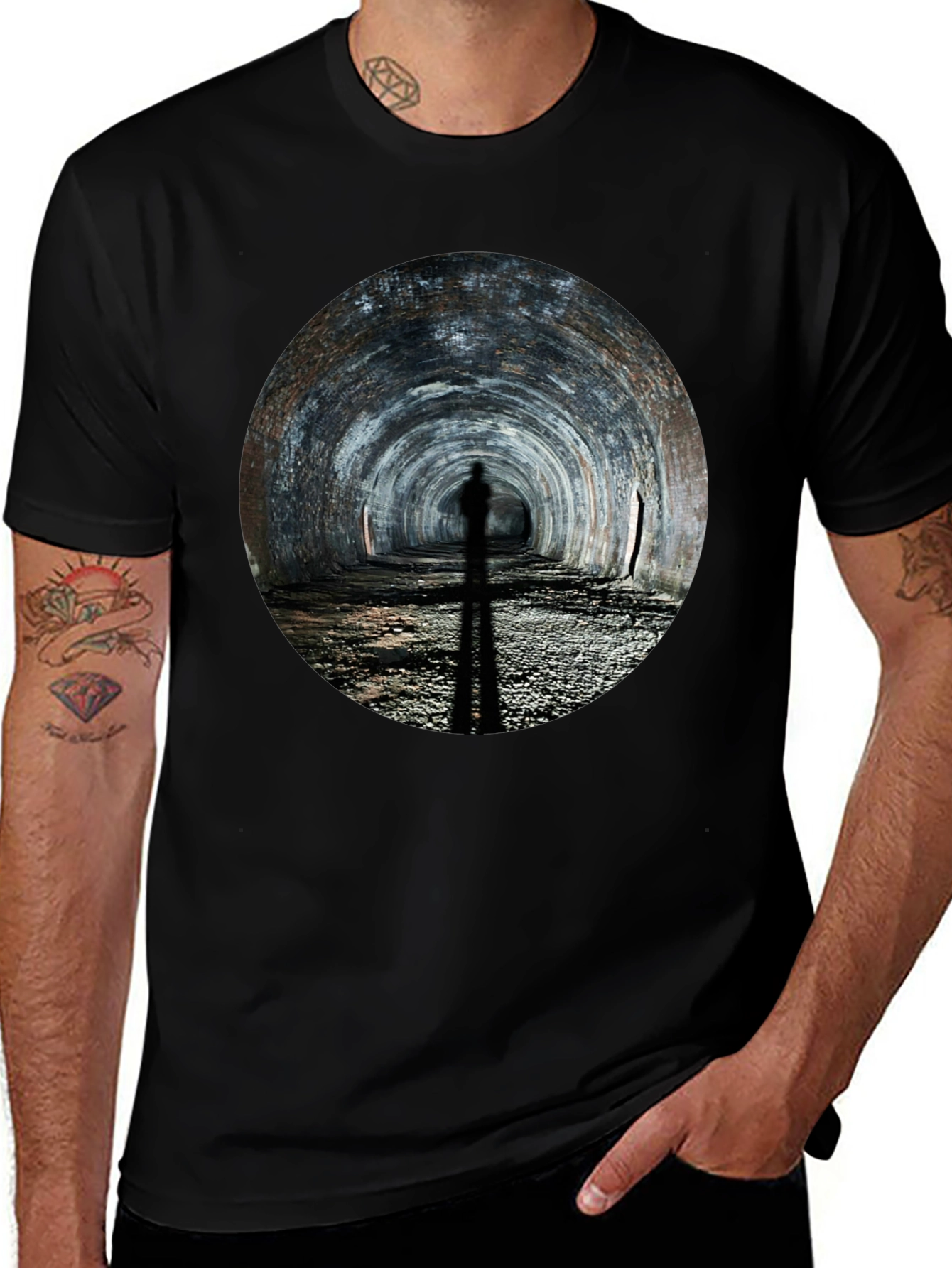 Variant 28 of Tunnel Shadow T-Shirt: Dark & Mysterious Design
