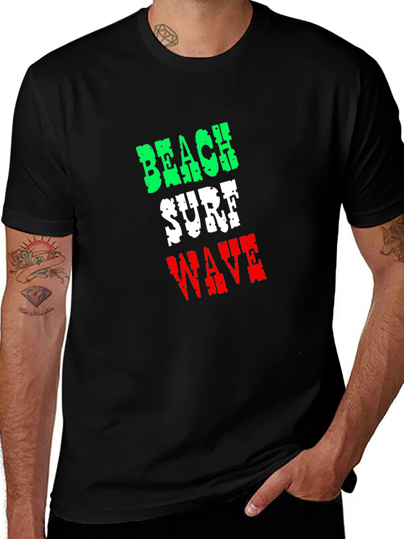 Variant 18 of Beach Surf Wave T-Shirt - Black Cotton Tee