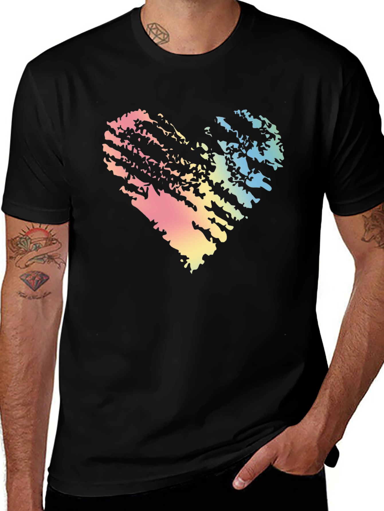 Variant 16 of Rainbow Heart Grunge Black T-Shirt