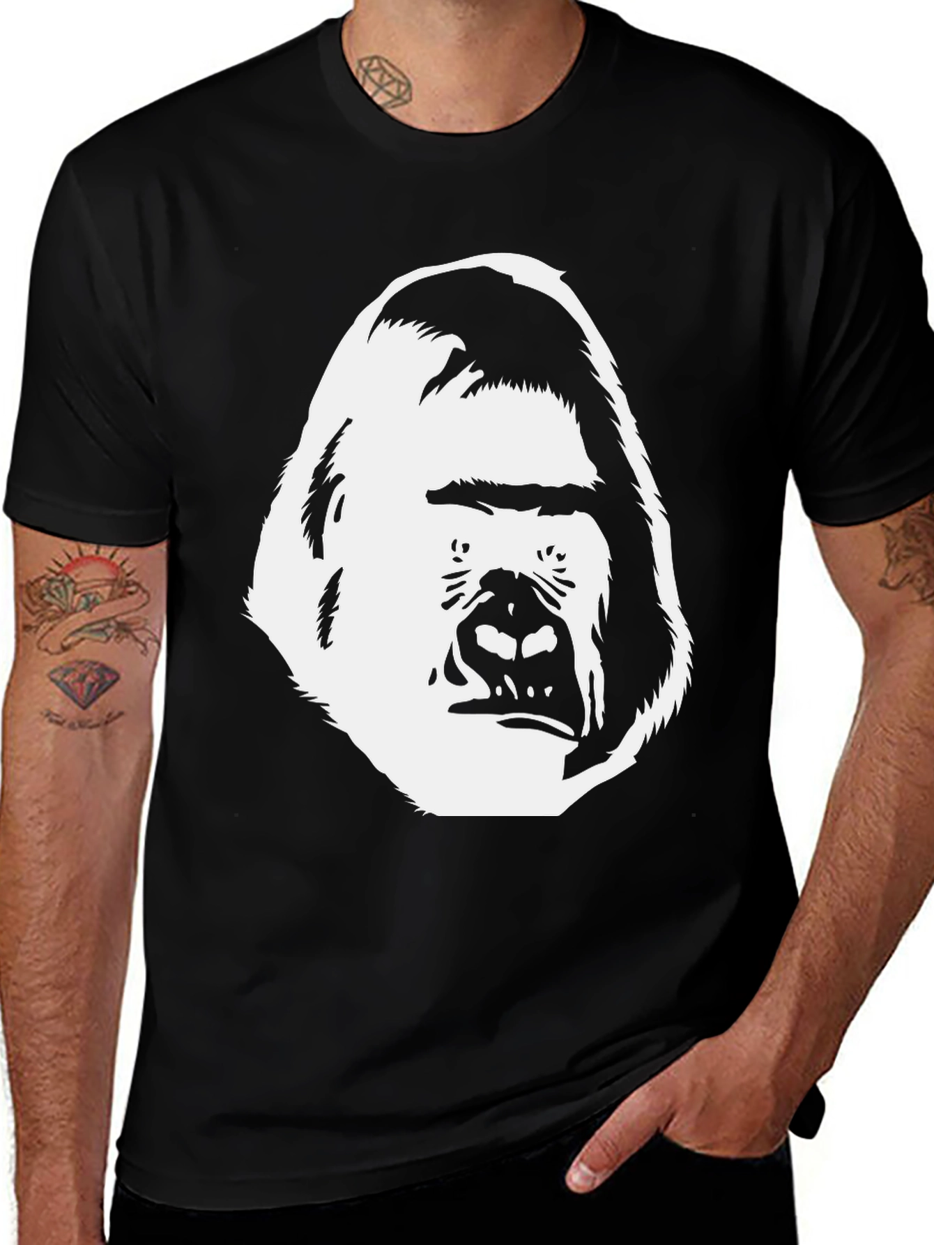 Black Gorilla Face Graphic Tee - Black Cotton T-Shirt main image