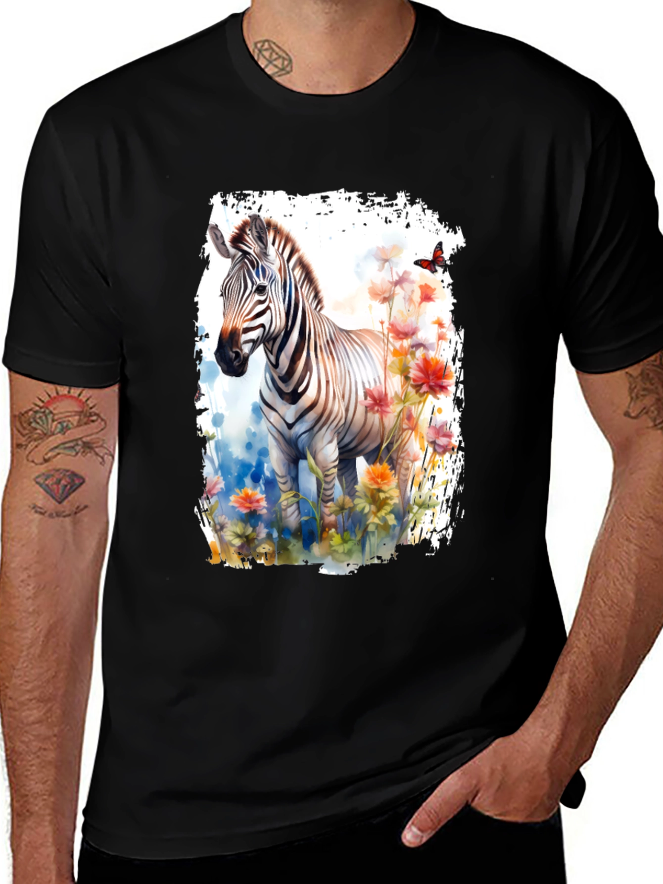 Variant 13 of Zebra & Floral Graphic Black T-Shirt