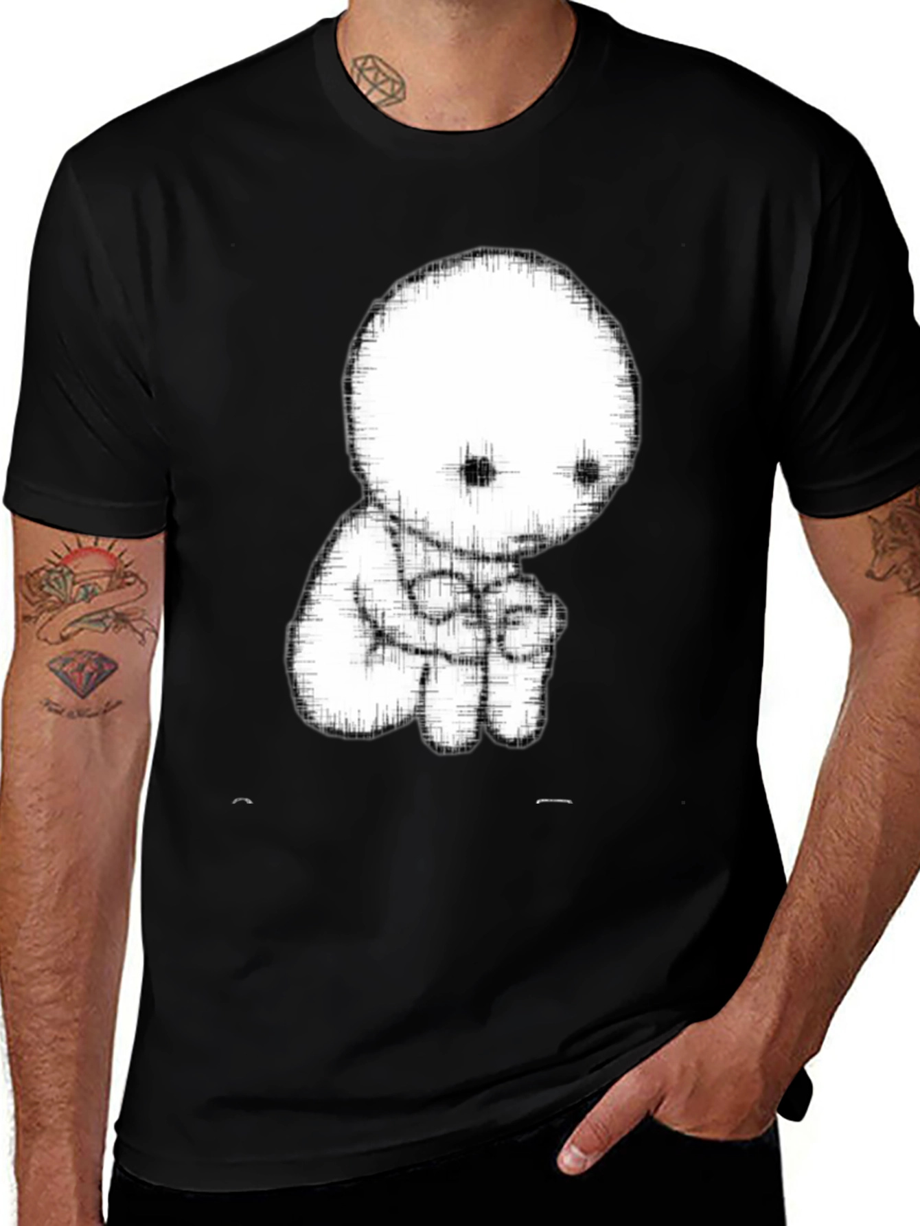 Variant 3 of Men's Black T-Shirt with Abstract Character Design