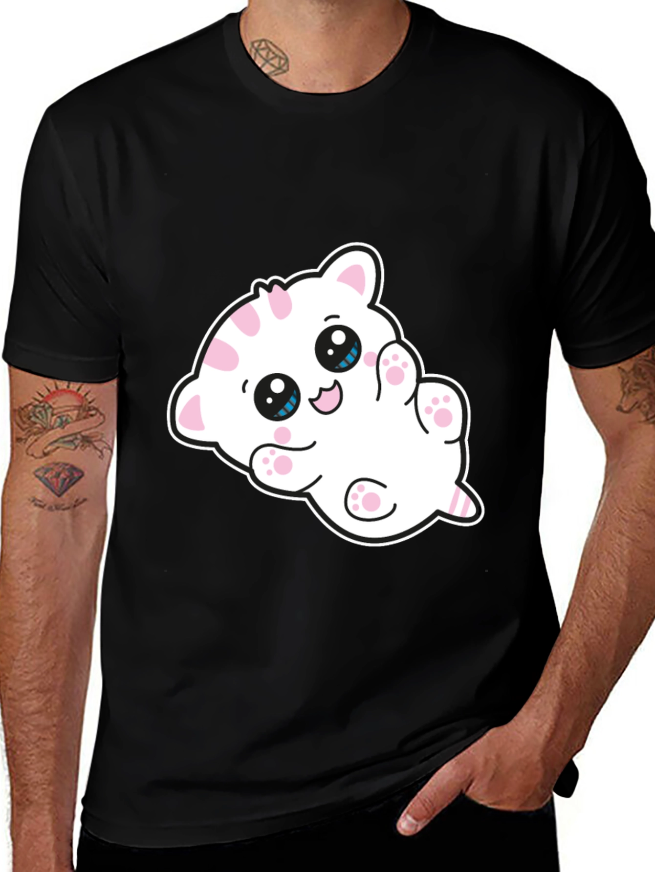 Variant 2 of Cute Cartoon Kitten Graphic Black T-Shirt