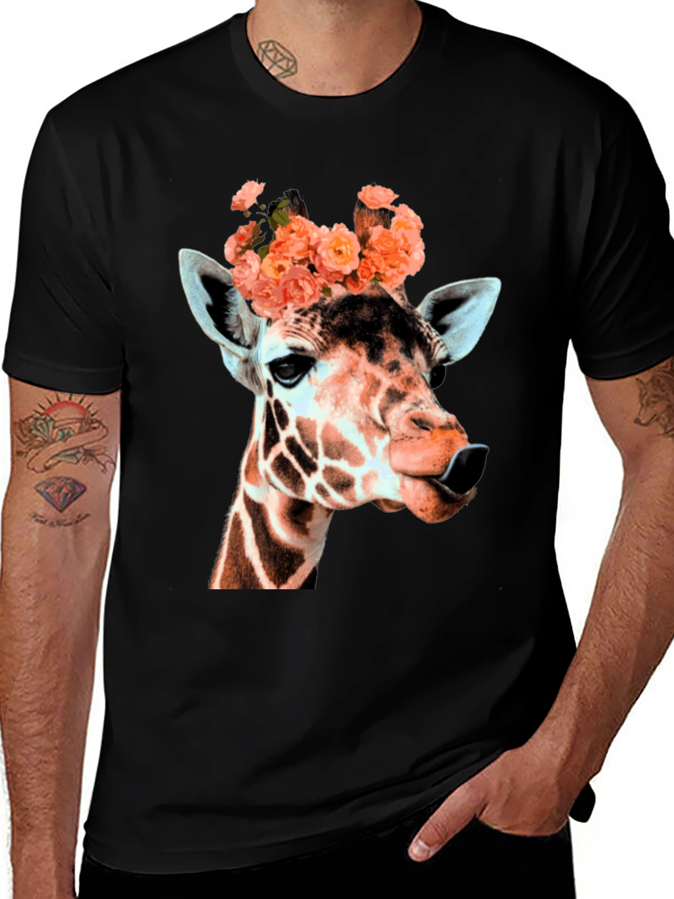 Variant 3 of Giraffe with Flowers Graphic T-Shirt