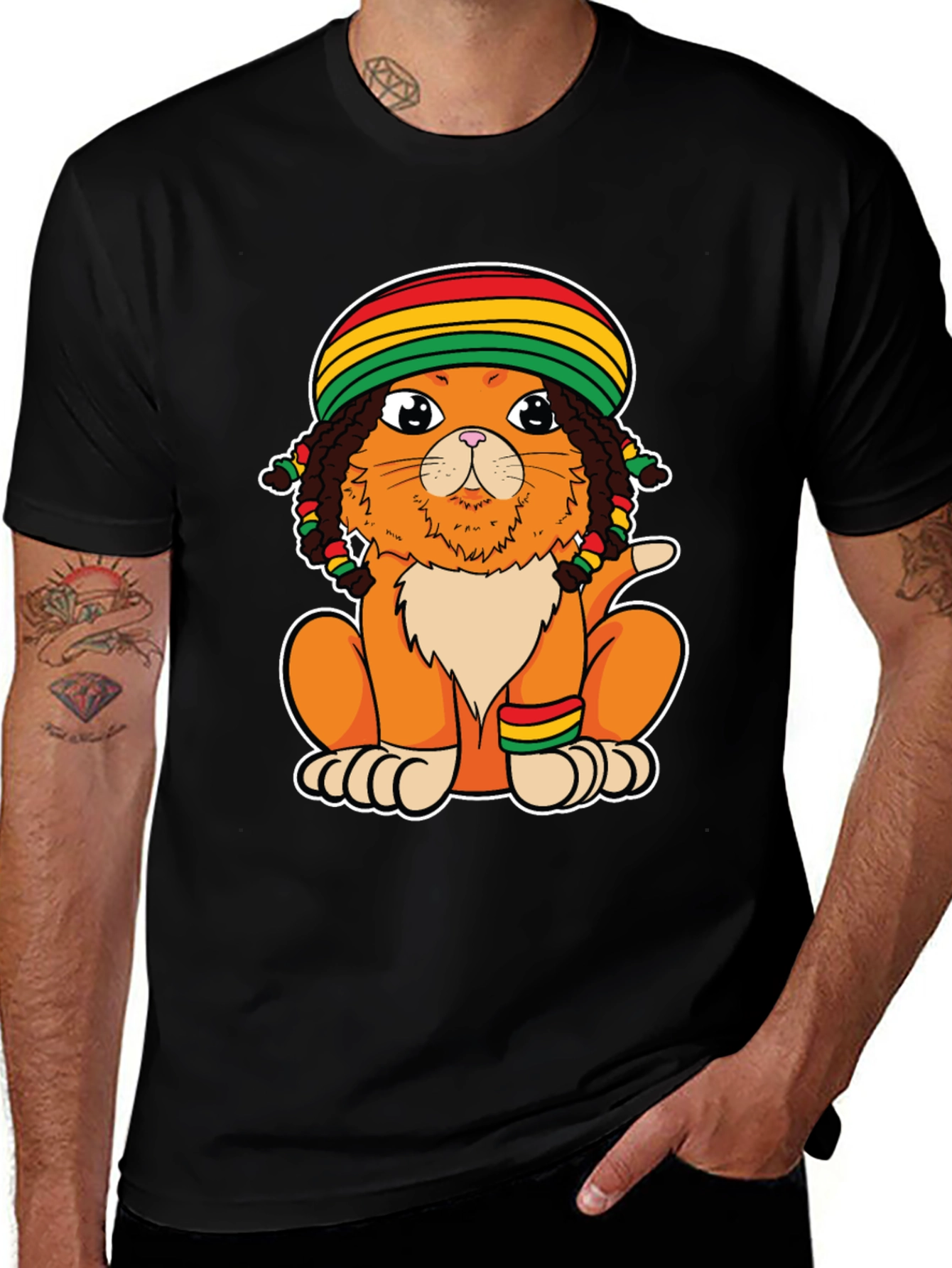 Variant 8 of Rasta Cat Graphic Tee - Reggae Style