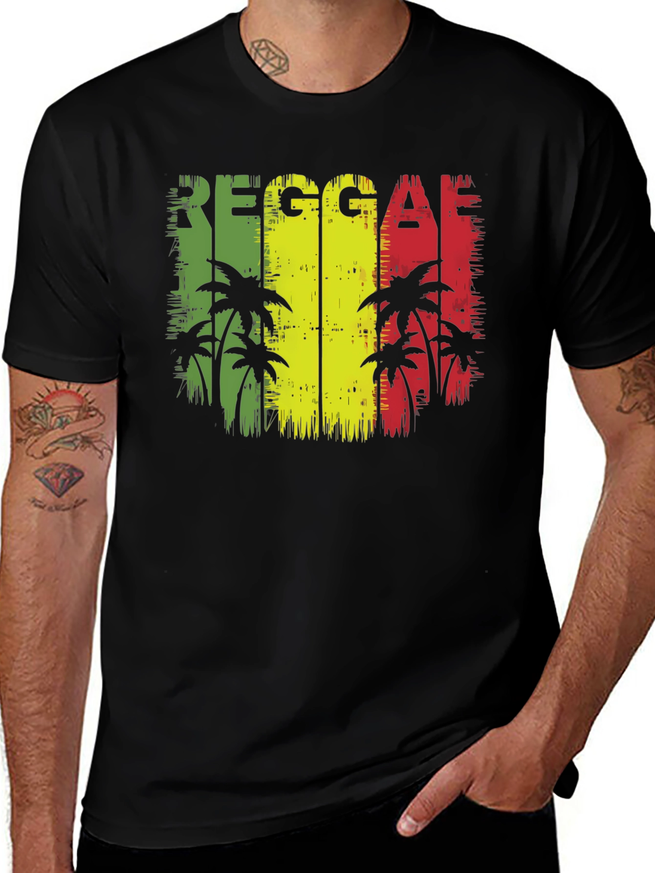 Variant 21 of Reggae Palm Tree Graphic Tee - Black