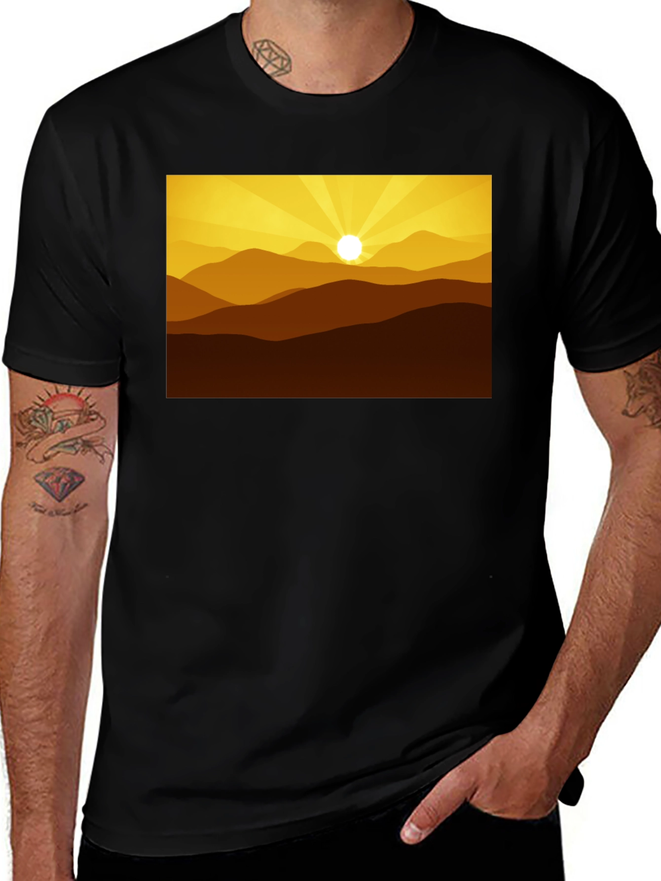 Variant 28 of Sunset Mountain Graphic Tee - Modern Black T-Shirt