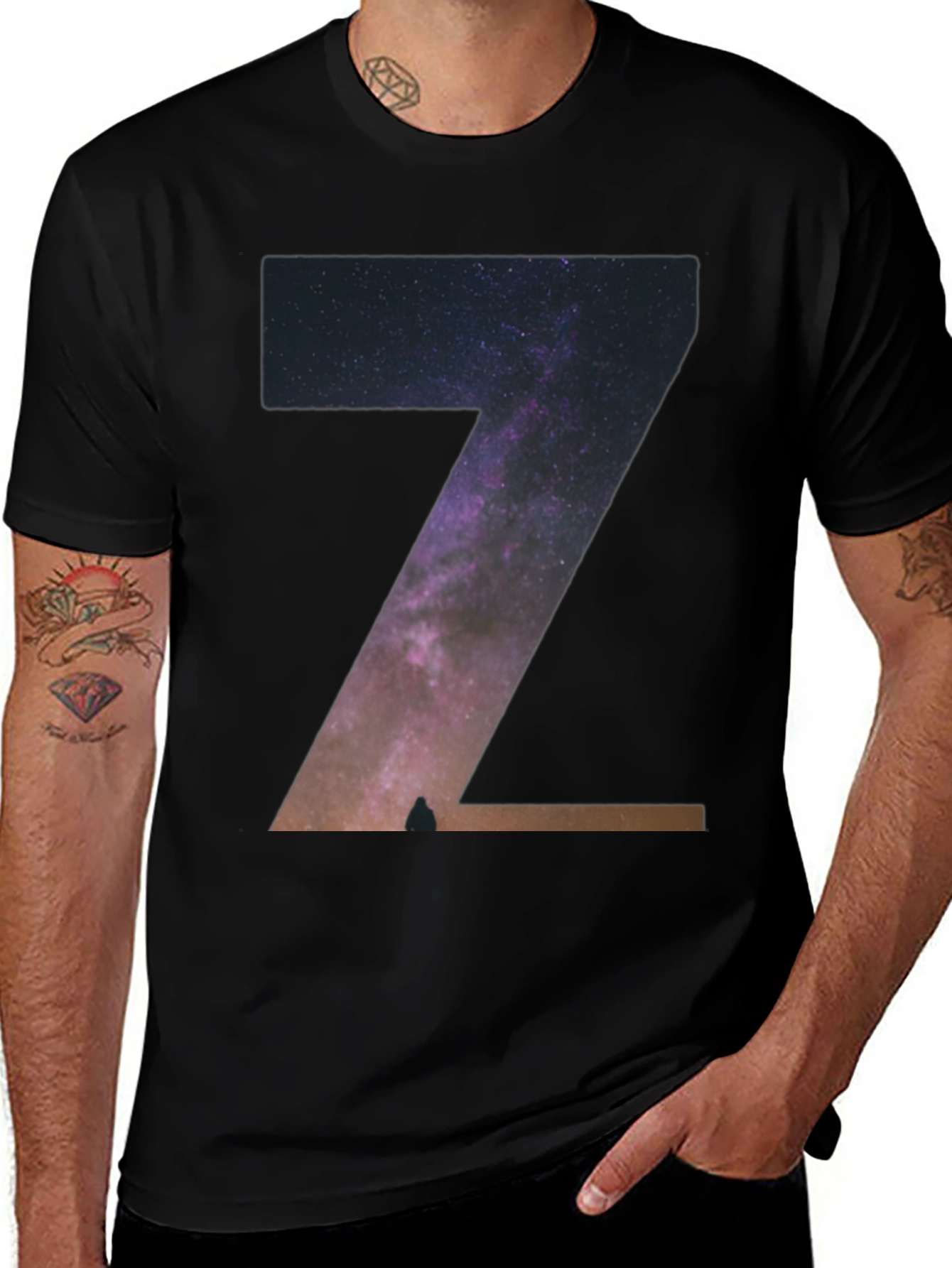 Variant 12 of Cosmic Letter Z Graphic Tee - Stylish Black T-Shirt