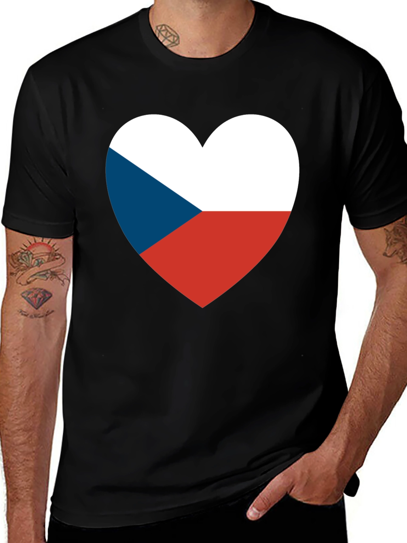 Variant 15 of Czech Republic Flag Heart T-Shirt - Black