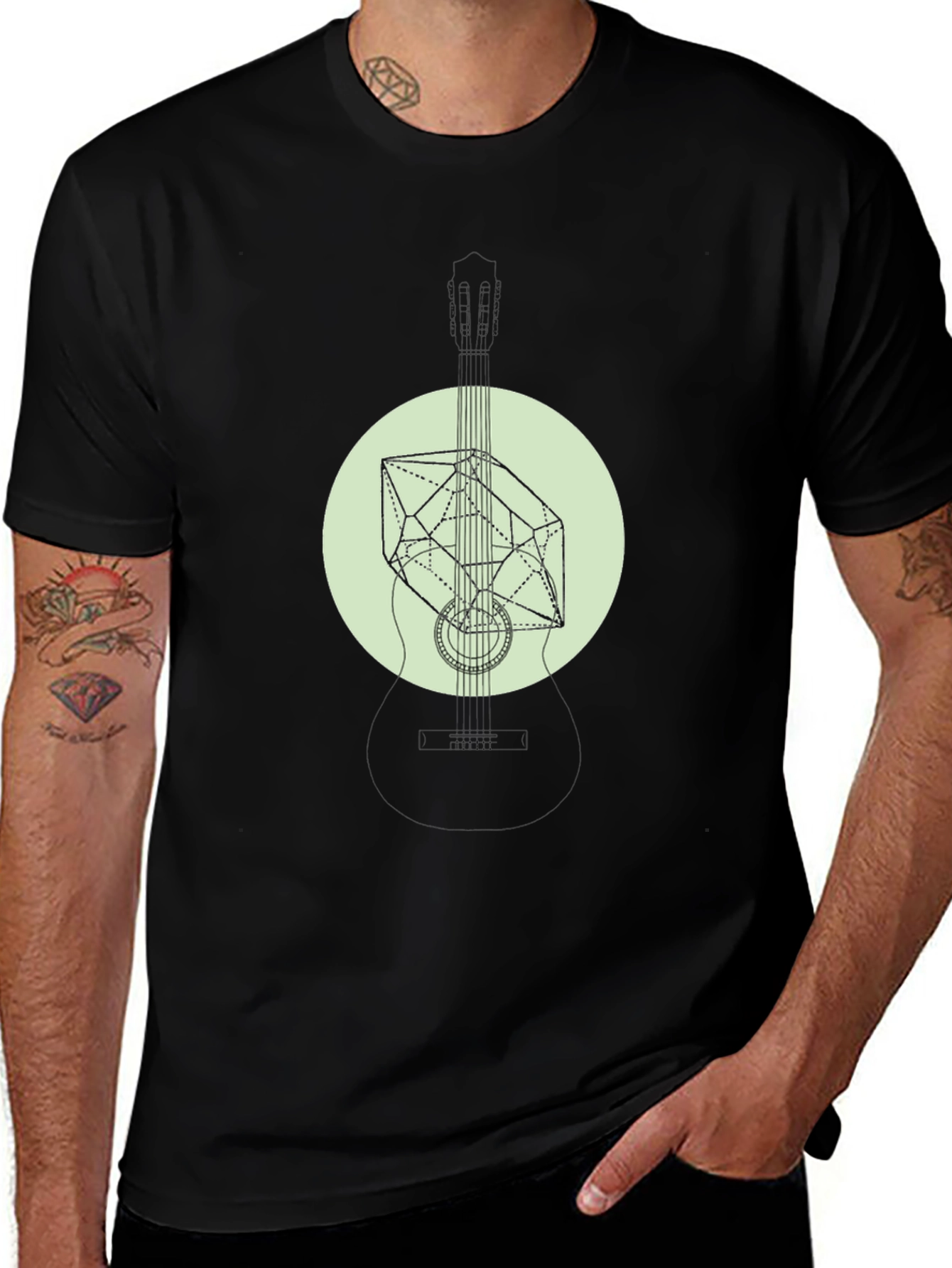 Variant 18 of Geometric Guitar Graphic Tee - Black
