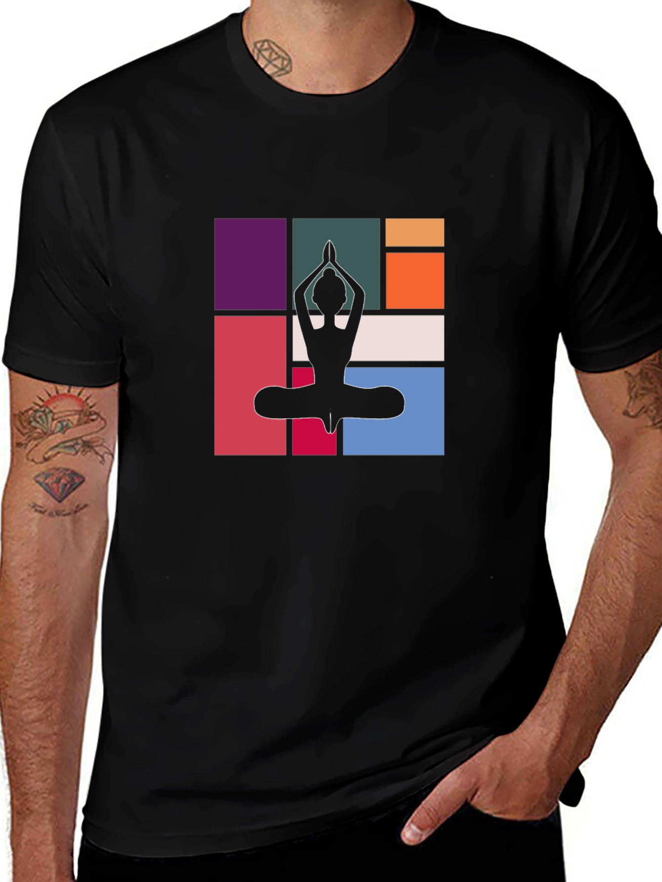 Variant 15 of Yoga Pose Graphic Tee - Black Cotton T-Shirt