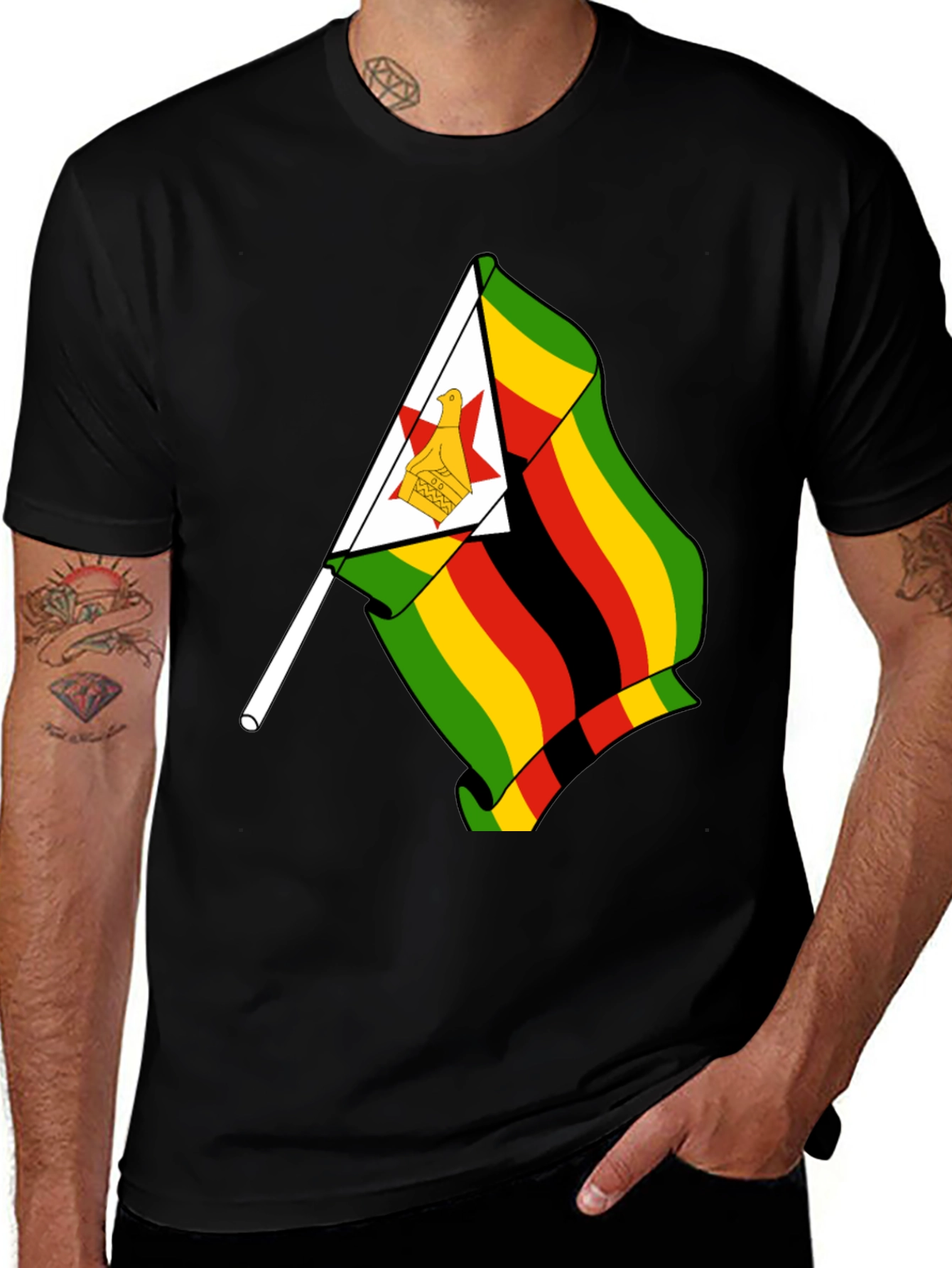 Variant 2 of Zimbabwe Flag T-Shirt - Mens Graphic Tee