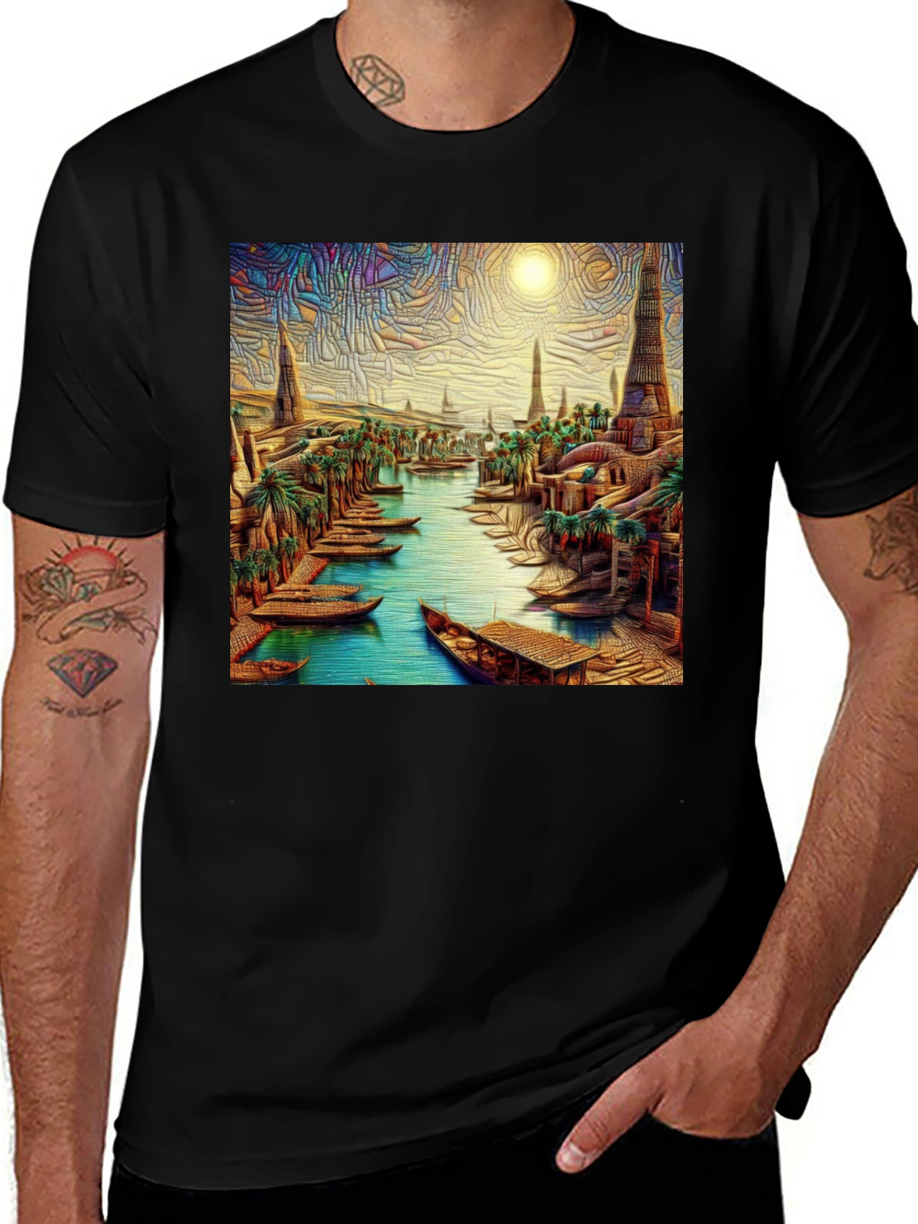 Variant 8 of Ancient City River Black T-Shirt