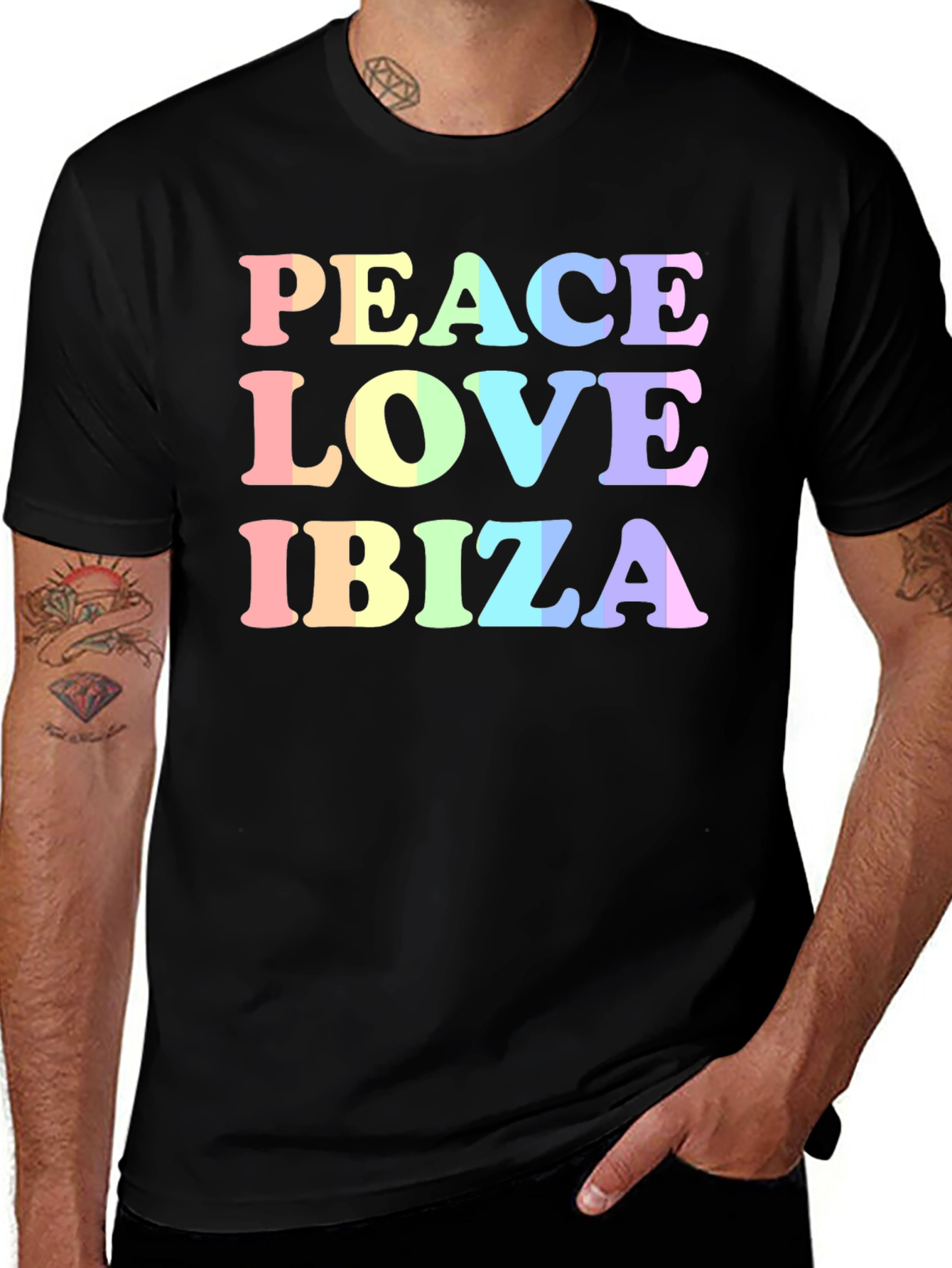 Black Peace Love Ibiza Graphic T-Shirt main image