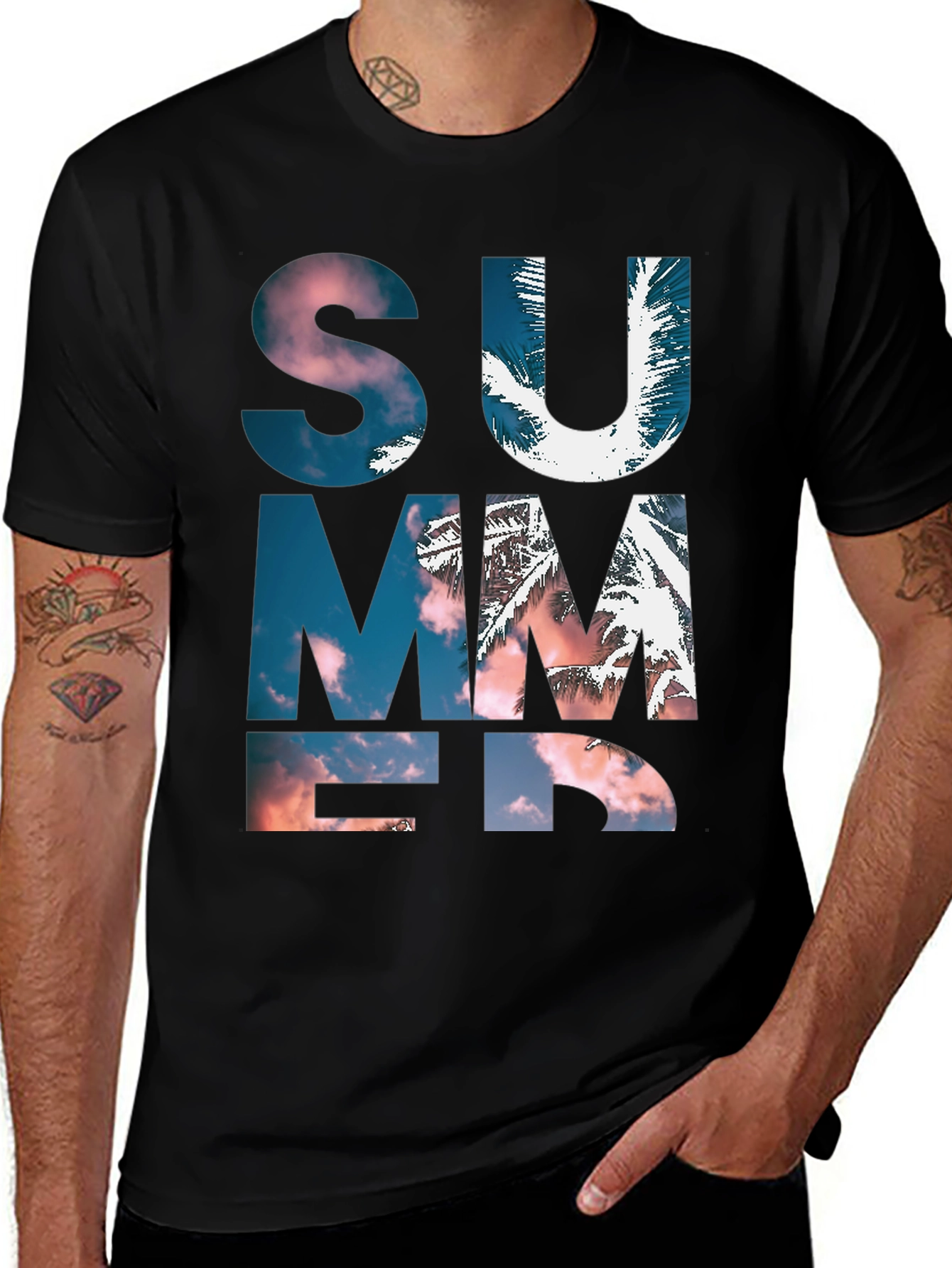 Variant 6 of Summer Vibes Graphic Tee - Black Cotton T-Shirt