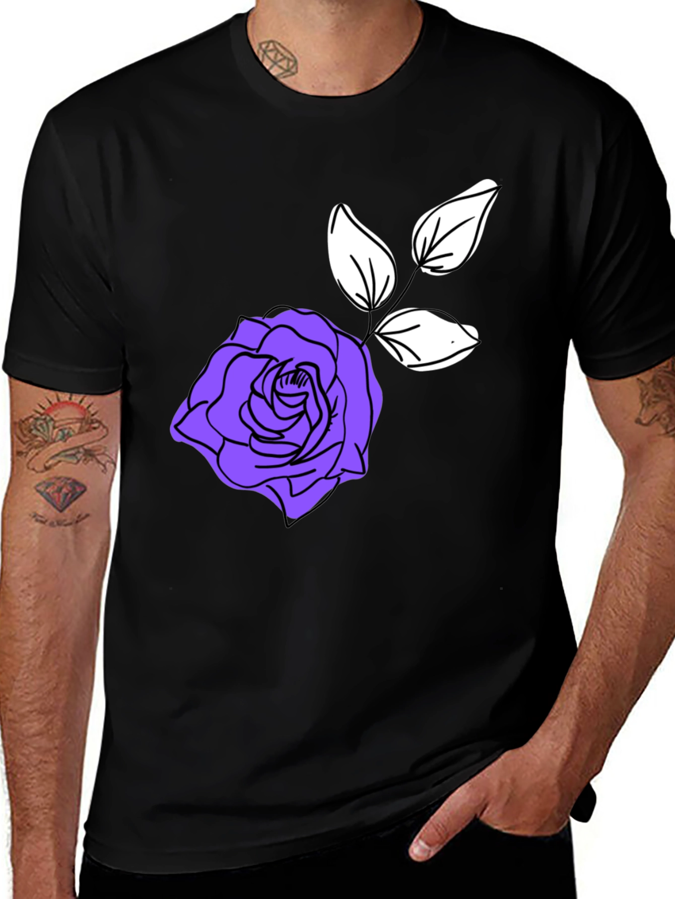 Variant 12 of Stylish Black T-Shirt with Purple Rose