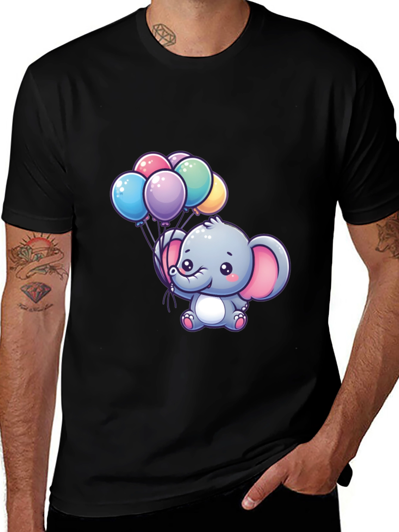 Variant 5 of Cute Elephant Holding Balloons Graphic T-Shirt