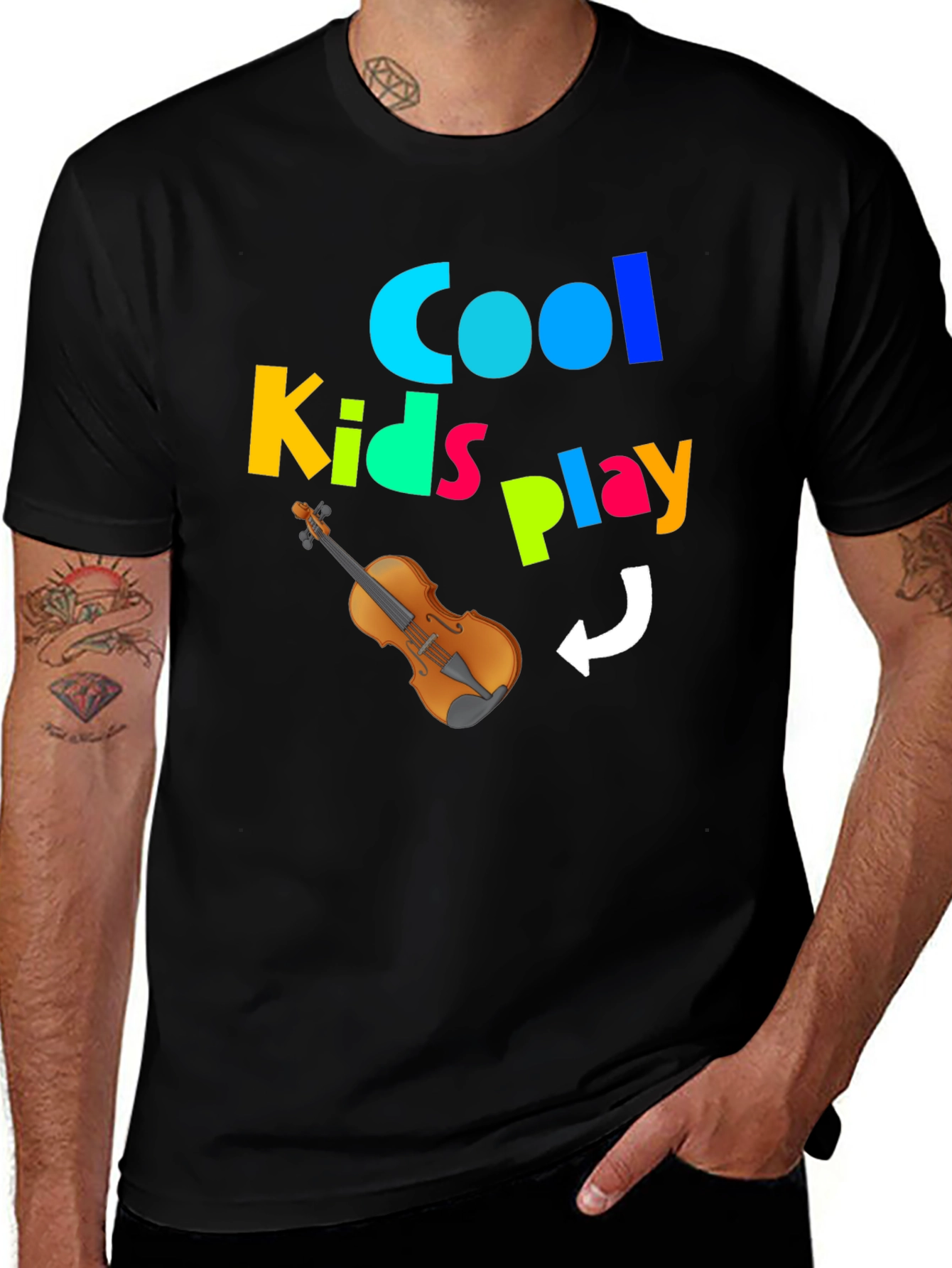 Variant 18 of Cool Kids Play Violin T-Shirt - Black