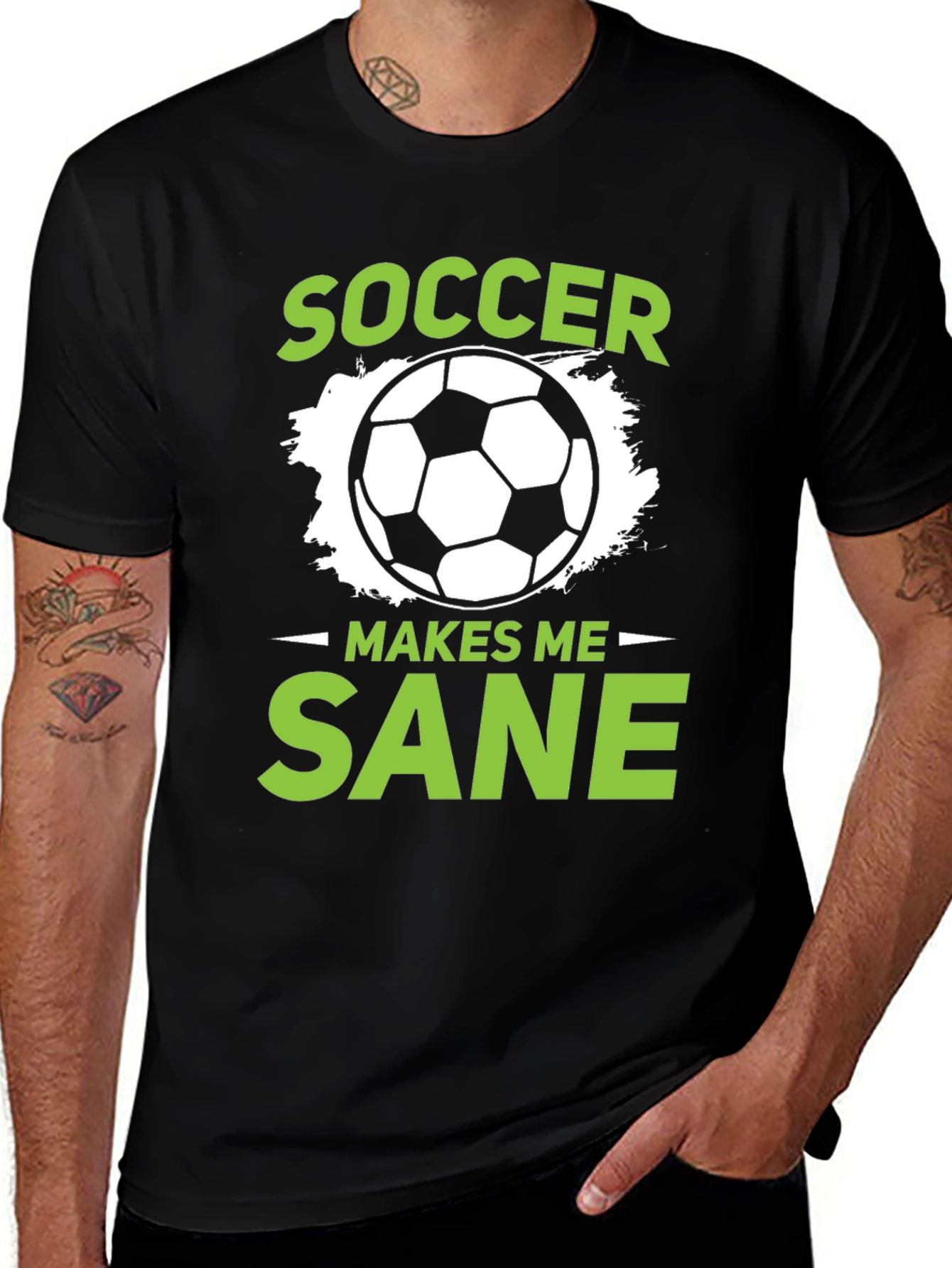 Variant 22 of Soccer Makes Me Sane Black T-Shirt