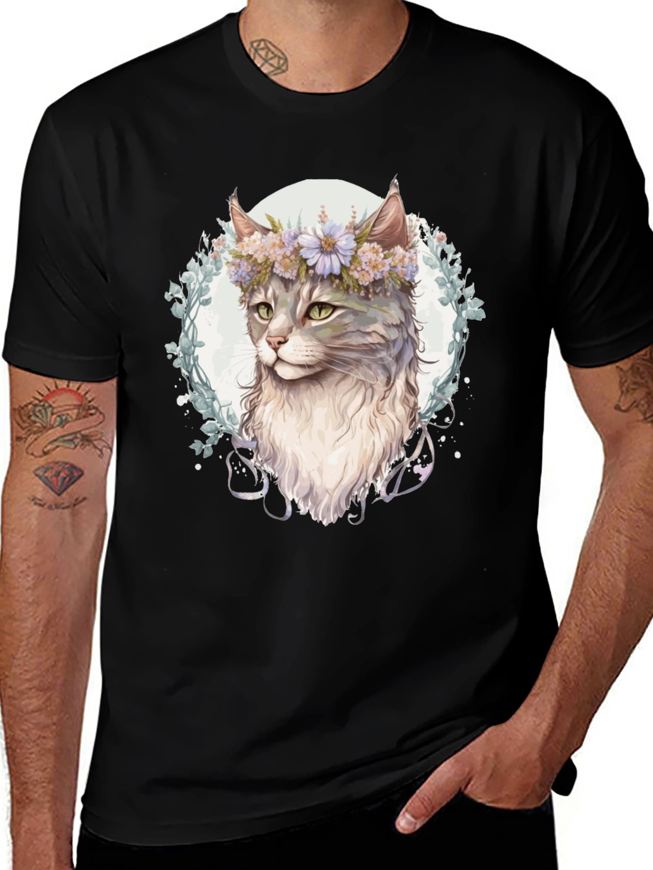 Variant 11 of Cat with Flower Crown Graphic T-Shirt