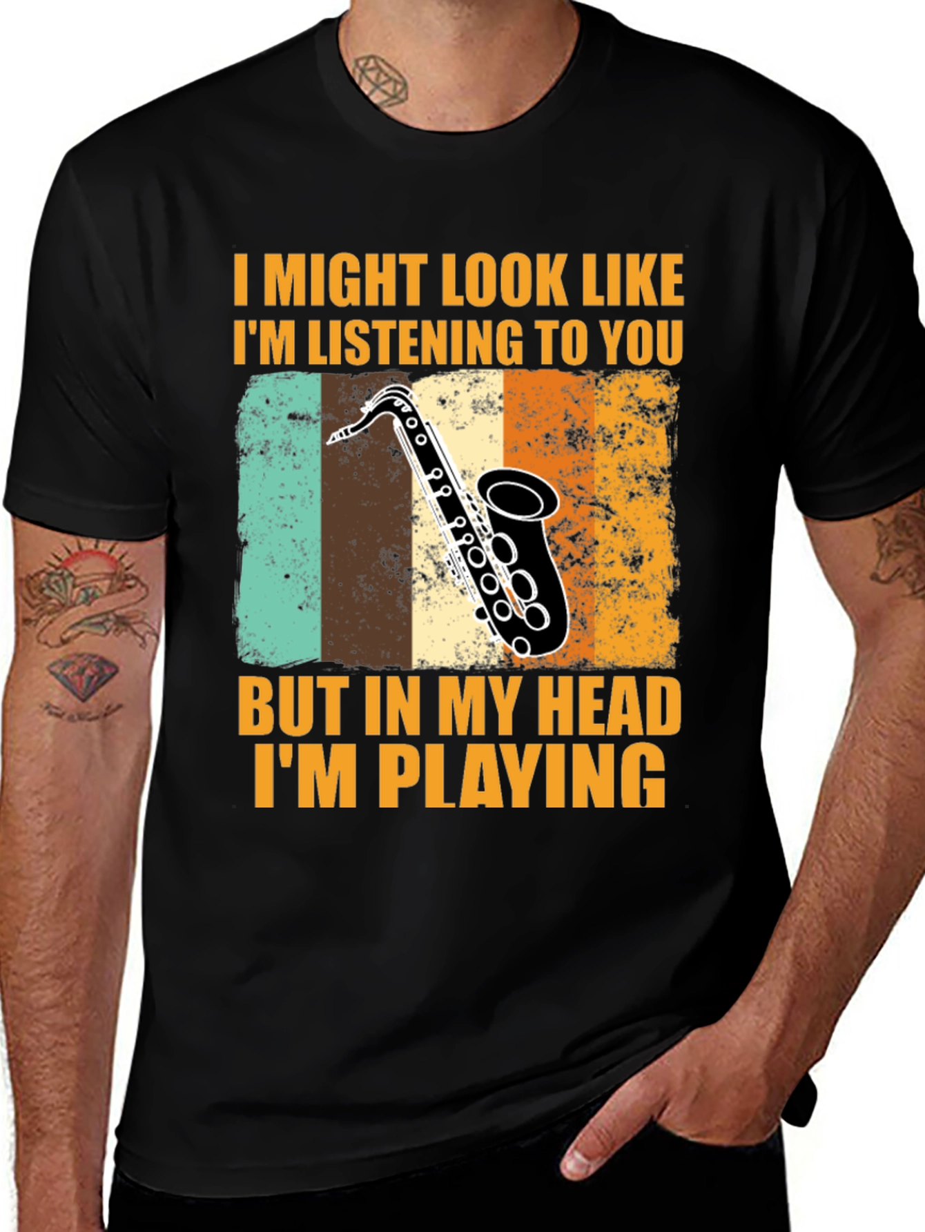 Variant 20 of Saxophone Player T-Shirt - I Might Look Like I'm Listening