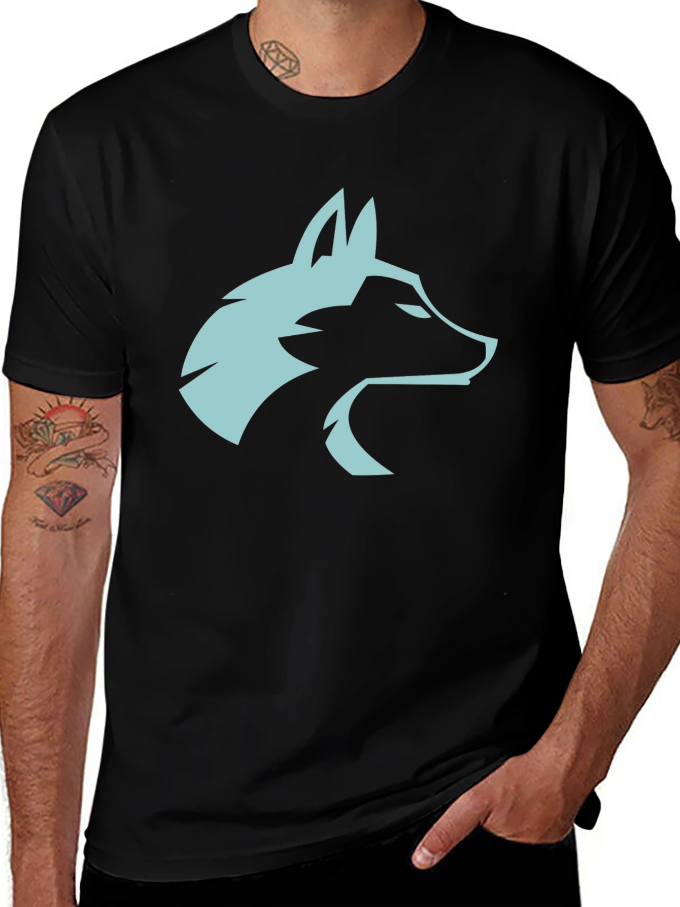 Variant 13 of Cool Wolf Head Graphic Tee - Black Cotton Blend