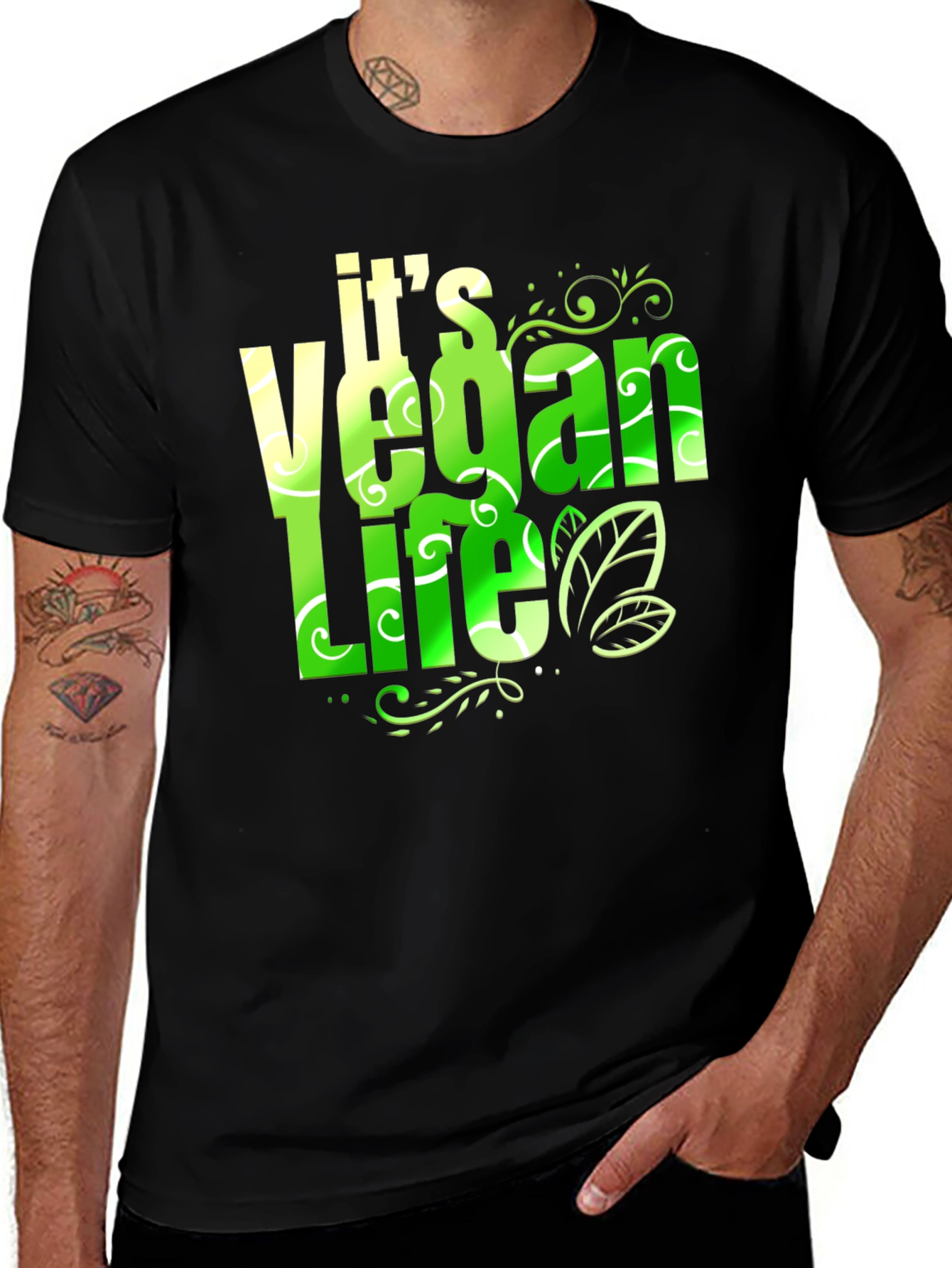 Vegan Life T-Shirt: Green & White Design