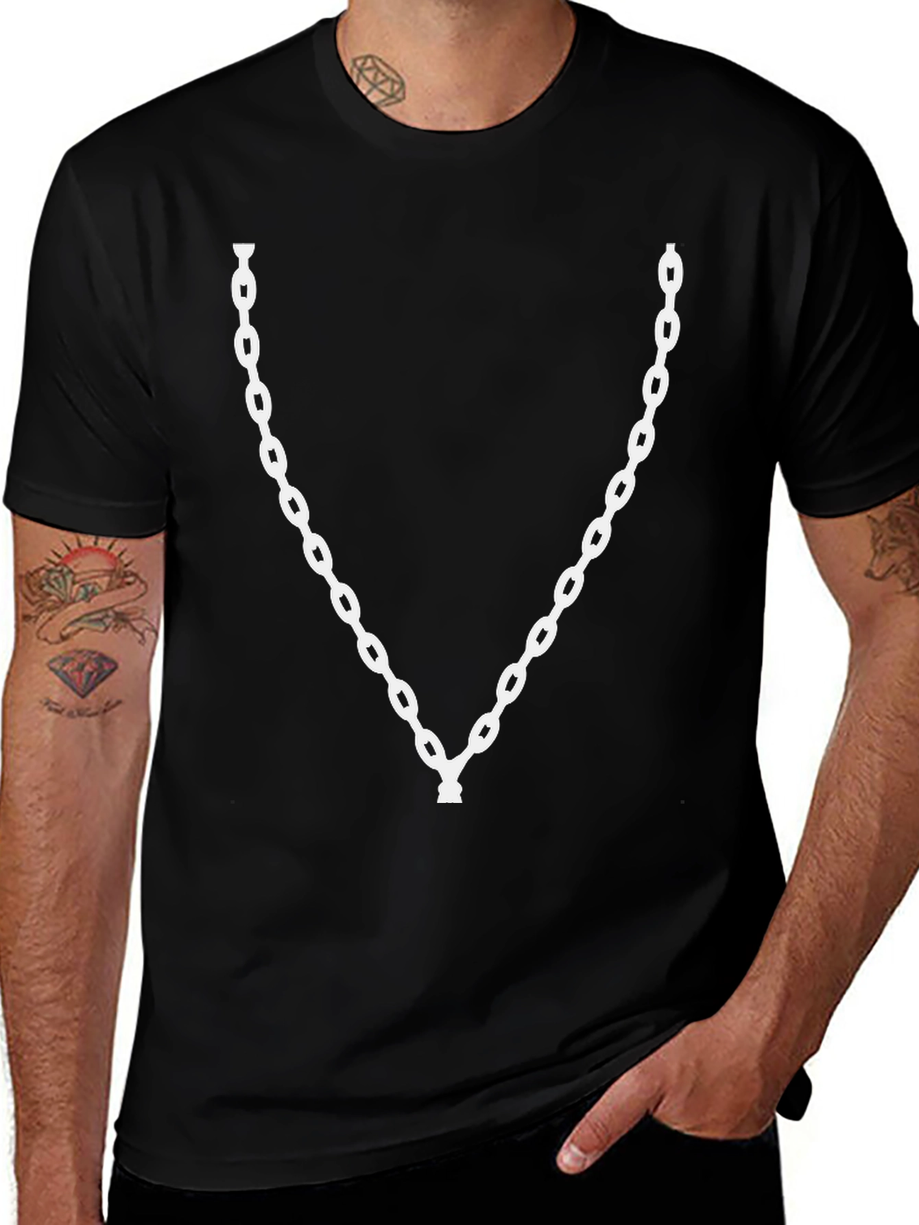 Variant 11 of Men's Novelty Chain Print Black T-Shirt