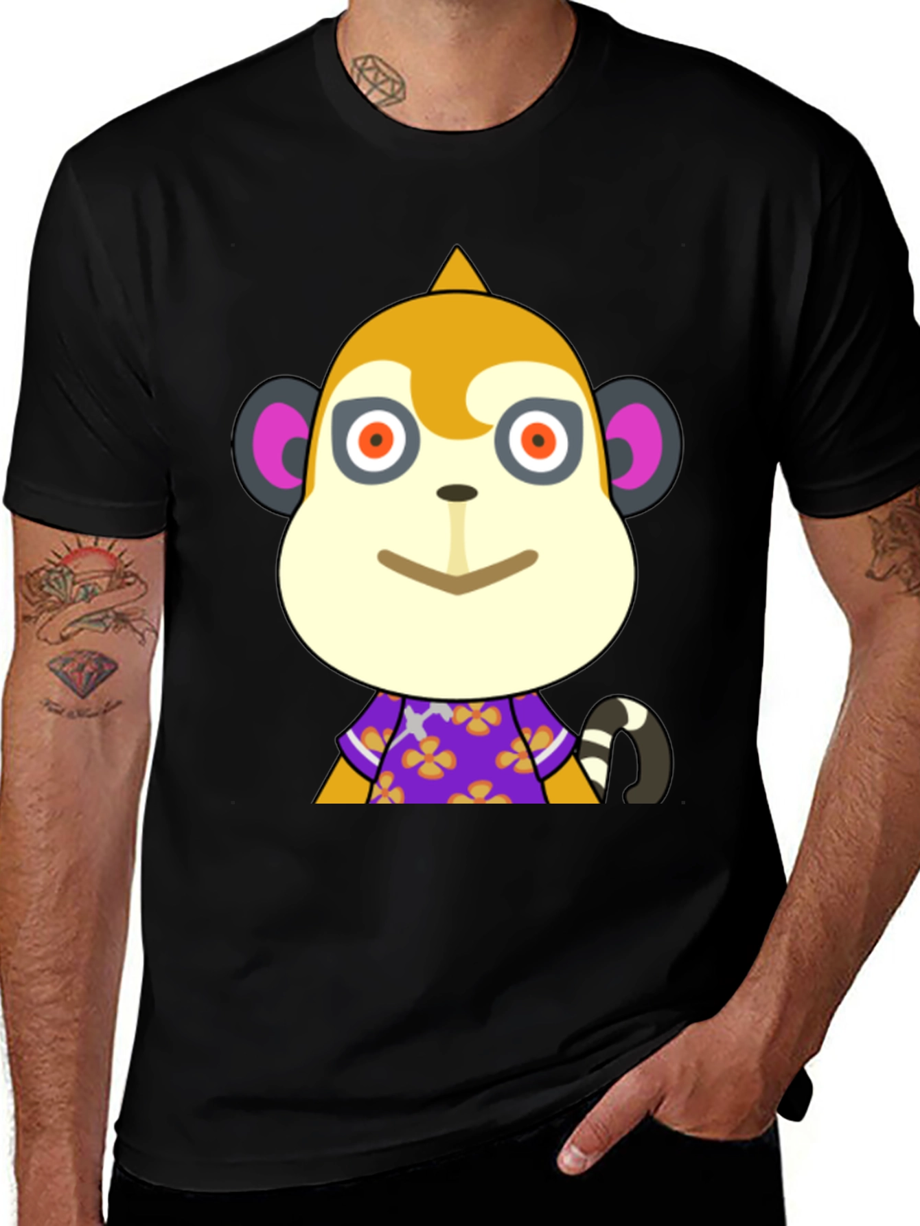 Variant 4 of Black T-Shirt with Animal Crossing Character Design