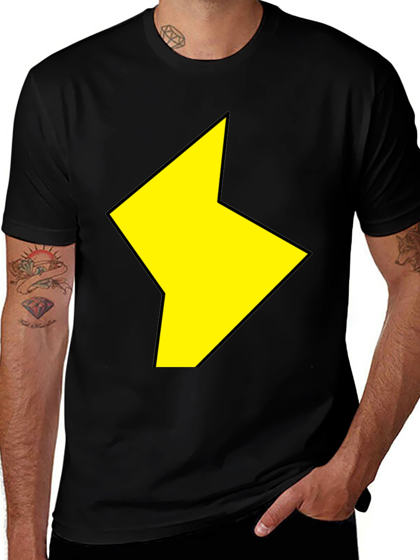 Variant 2 of Black T-Shirt with Yellow Lightning Bolt Design