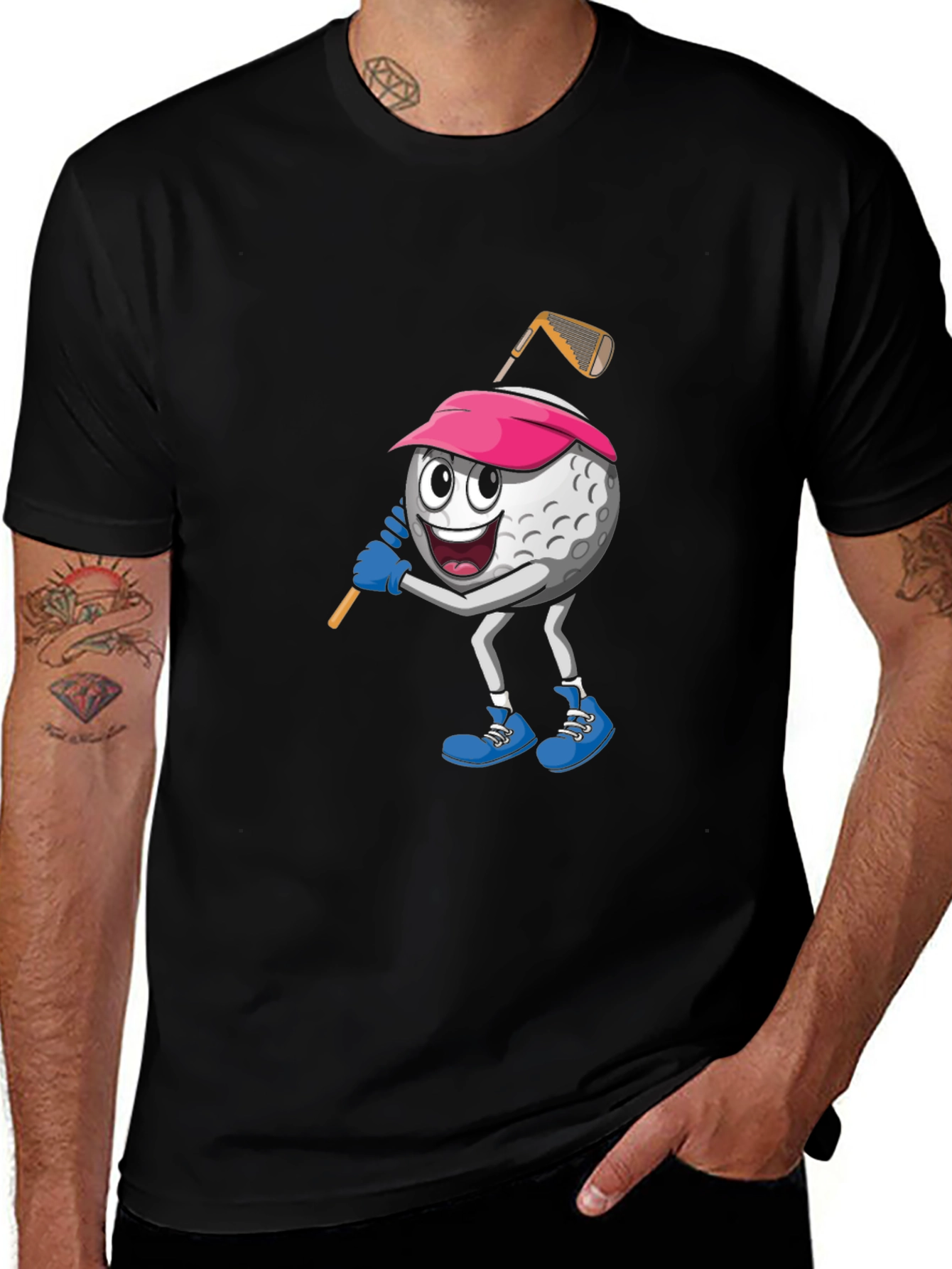 Variant 27 of Golf Ball Cartoon Black T-Shirt