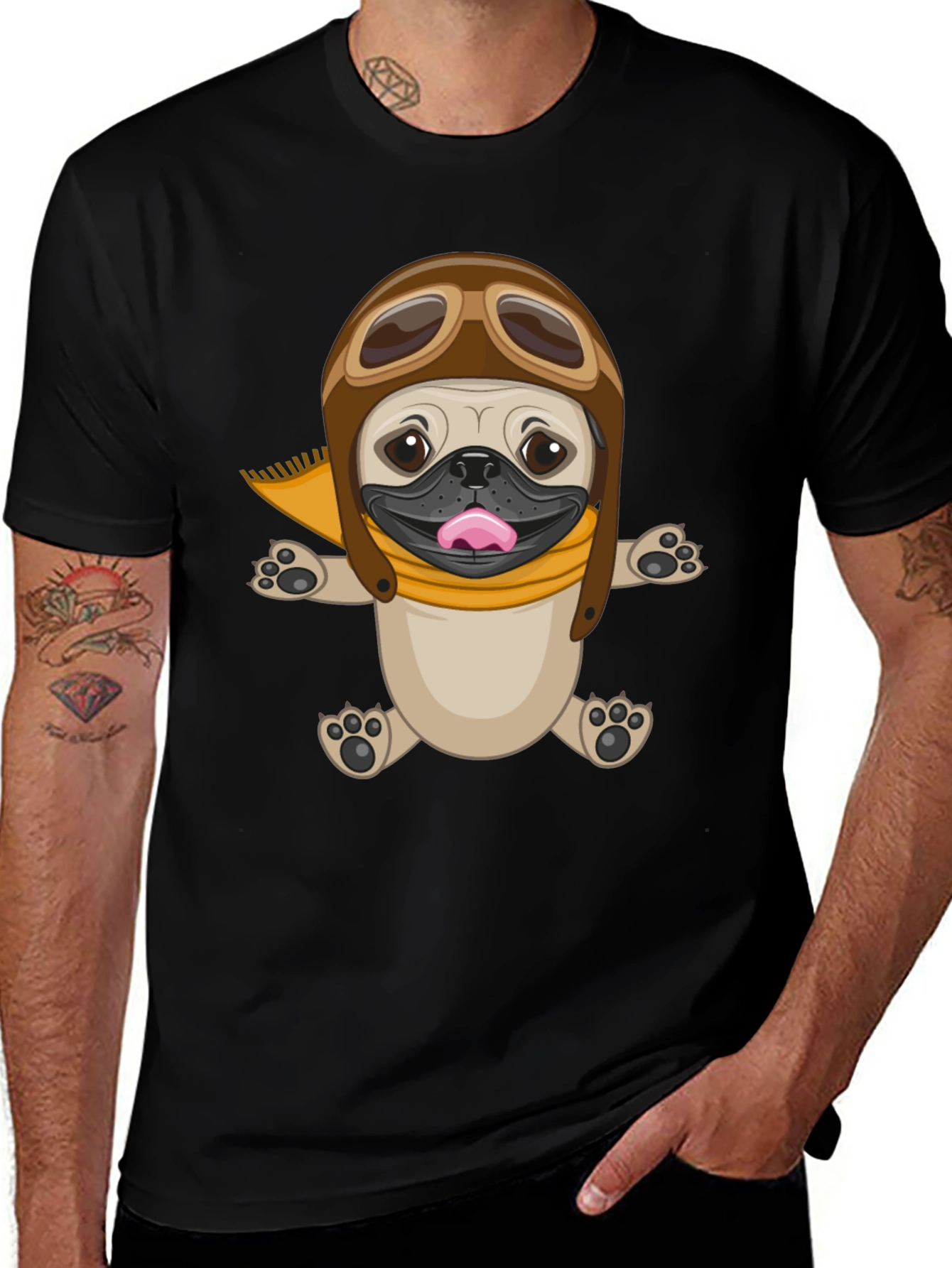 Variant 5 of Pug Aviator T-Shirt - Black Cotton Tee