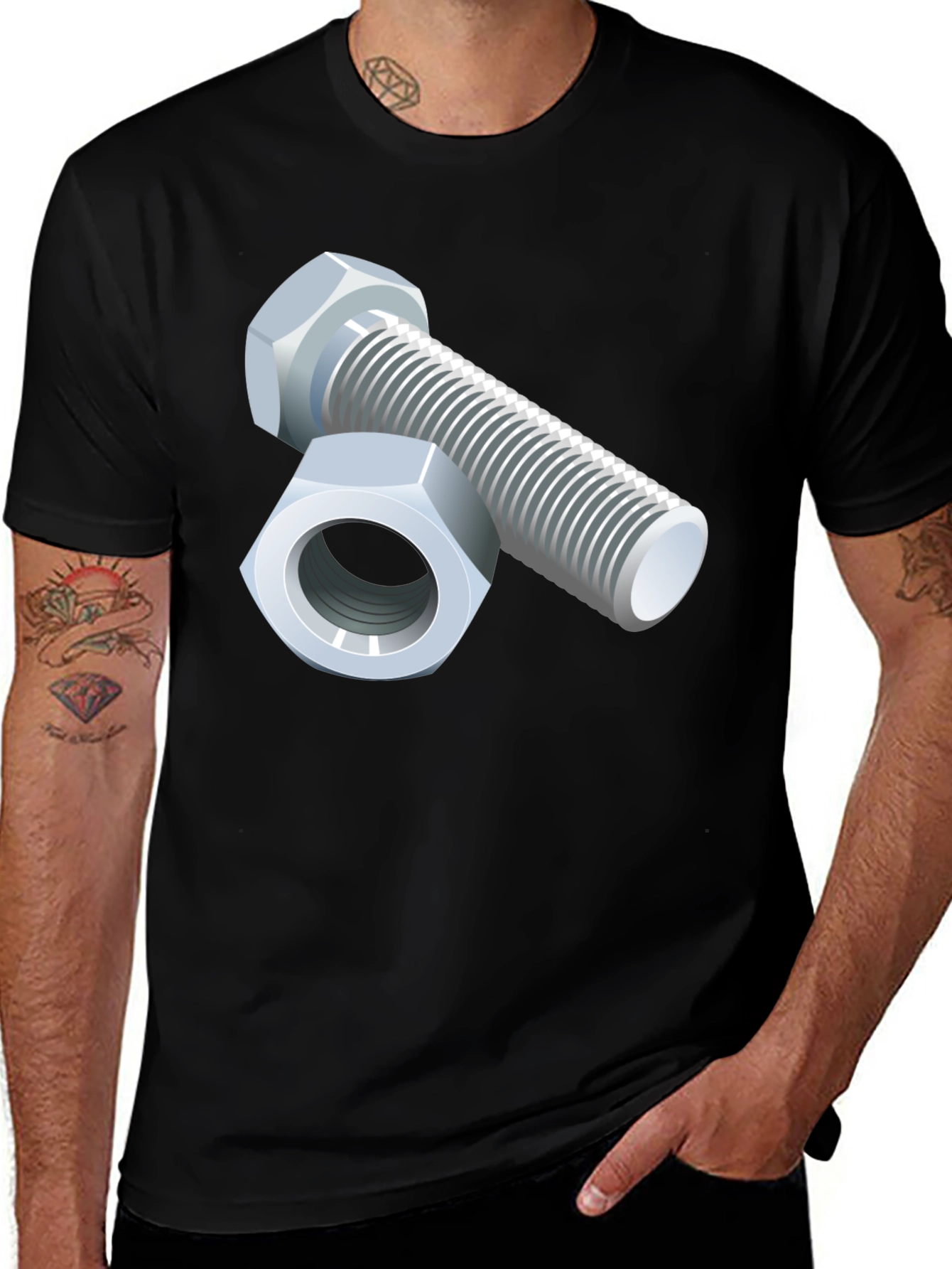 Nut and Bolt Graphic T-Shirt - Black Cotton Tee
