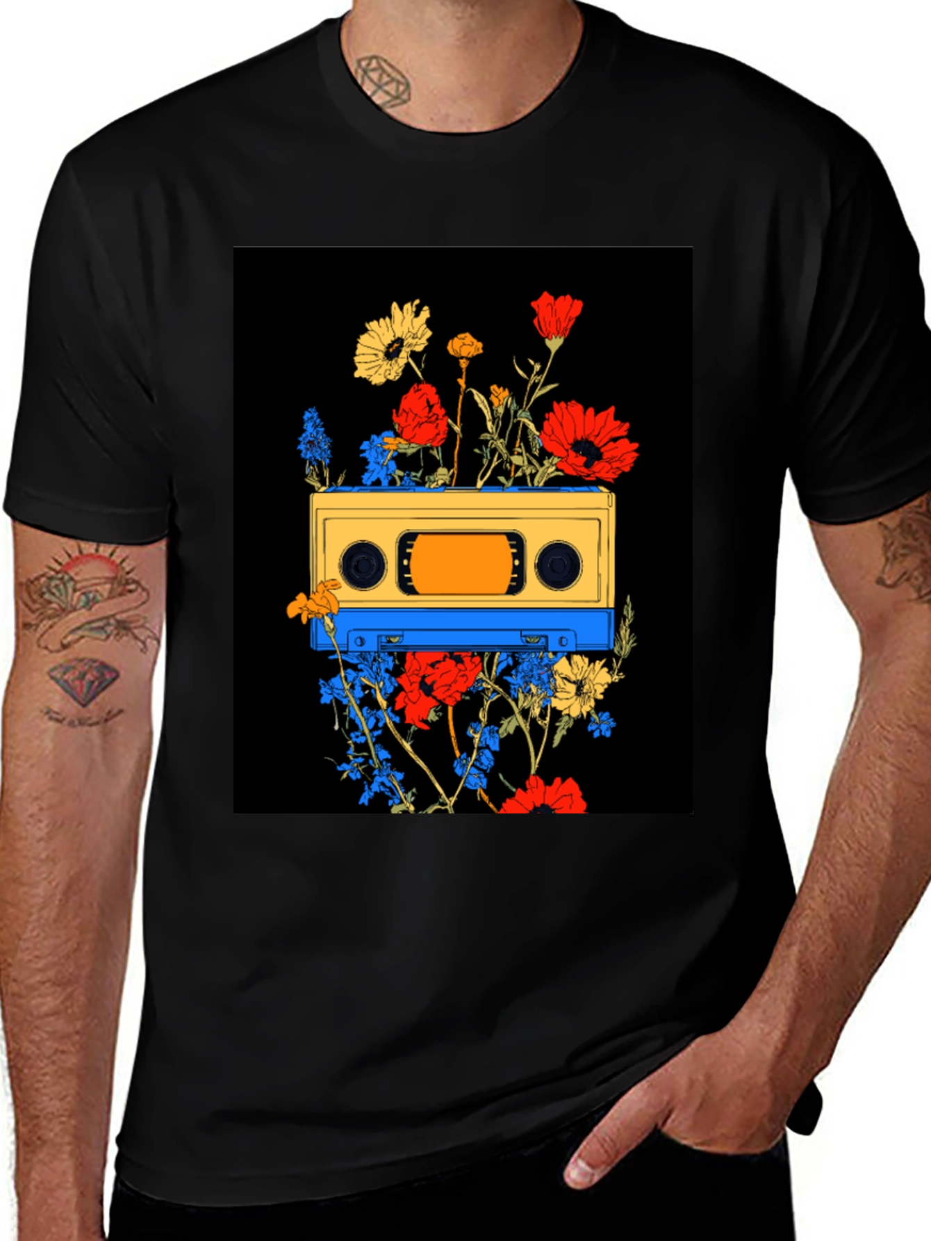 Variant 7 of Retro Cassette Tape Floral Graphic T-Shirt
