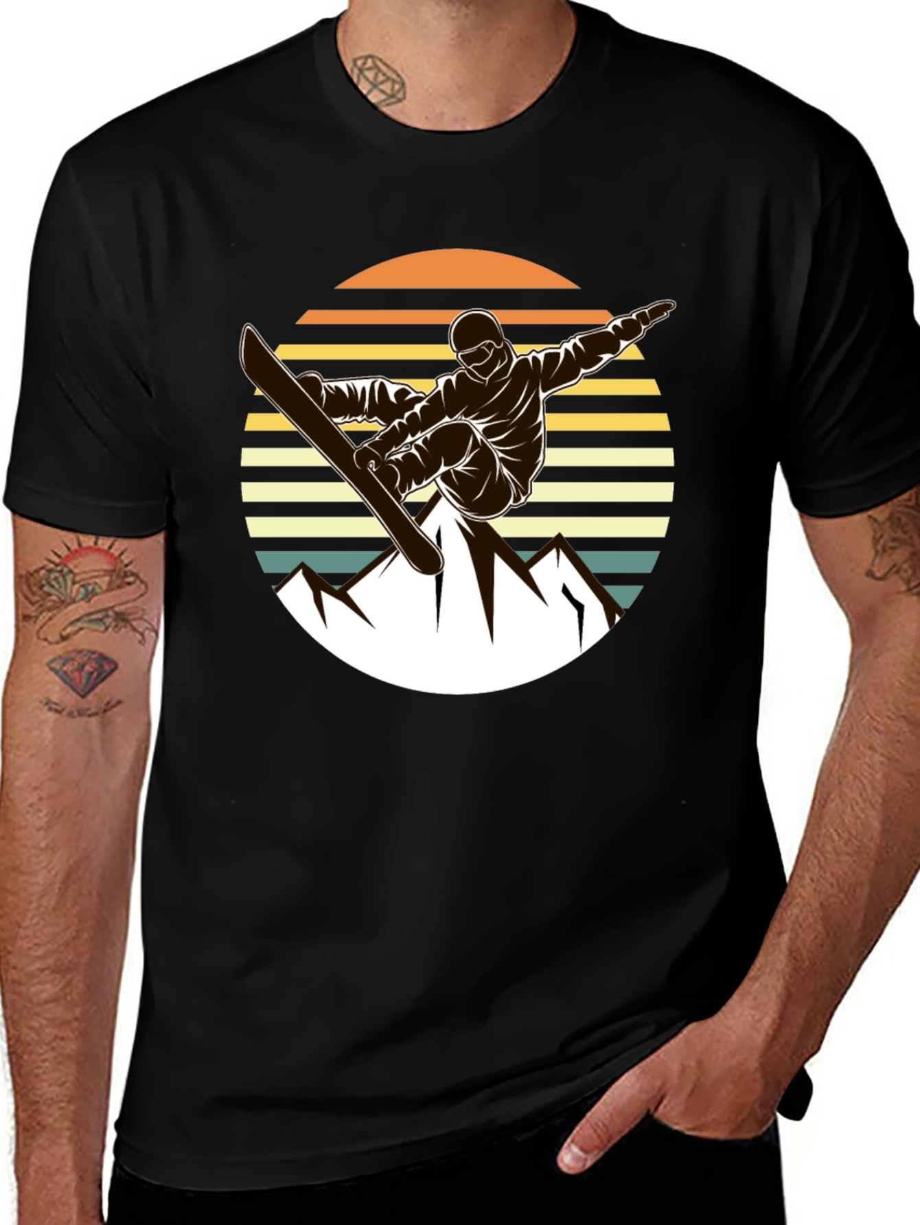 Variant 10 of Snowboard Sunset Graphic Tee - Ride the Slopes in Style!