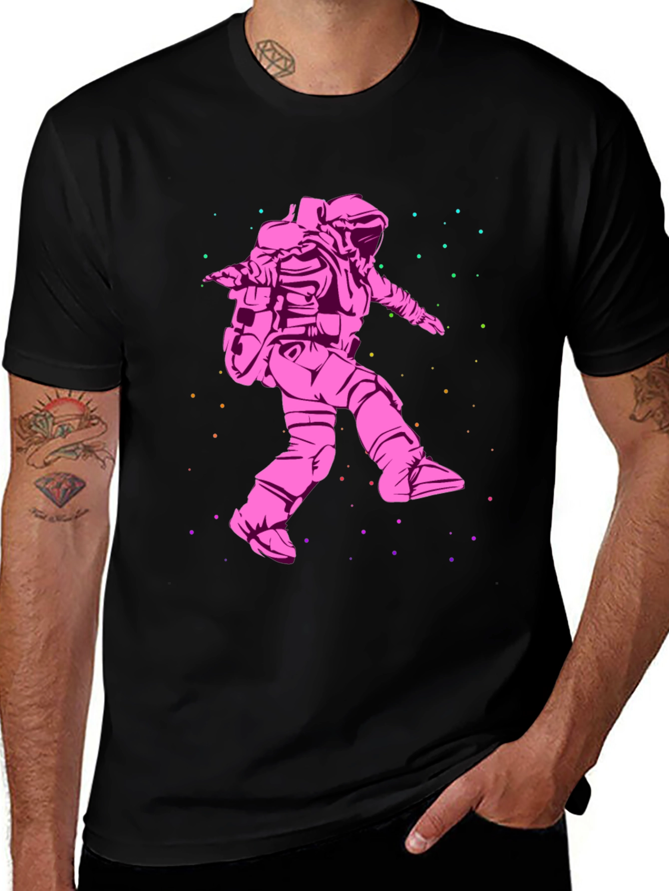 Variant 7 of Astronaut in Space Graphic T-Shirt - Black Cotton Tee