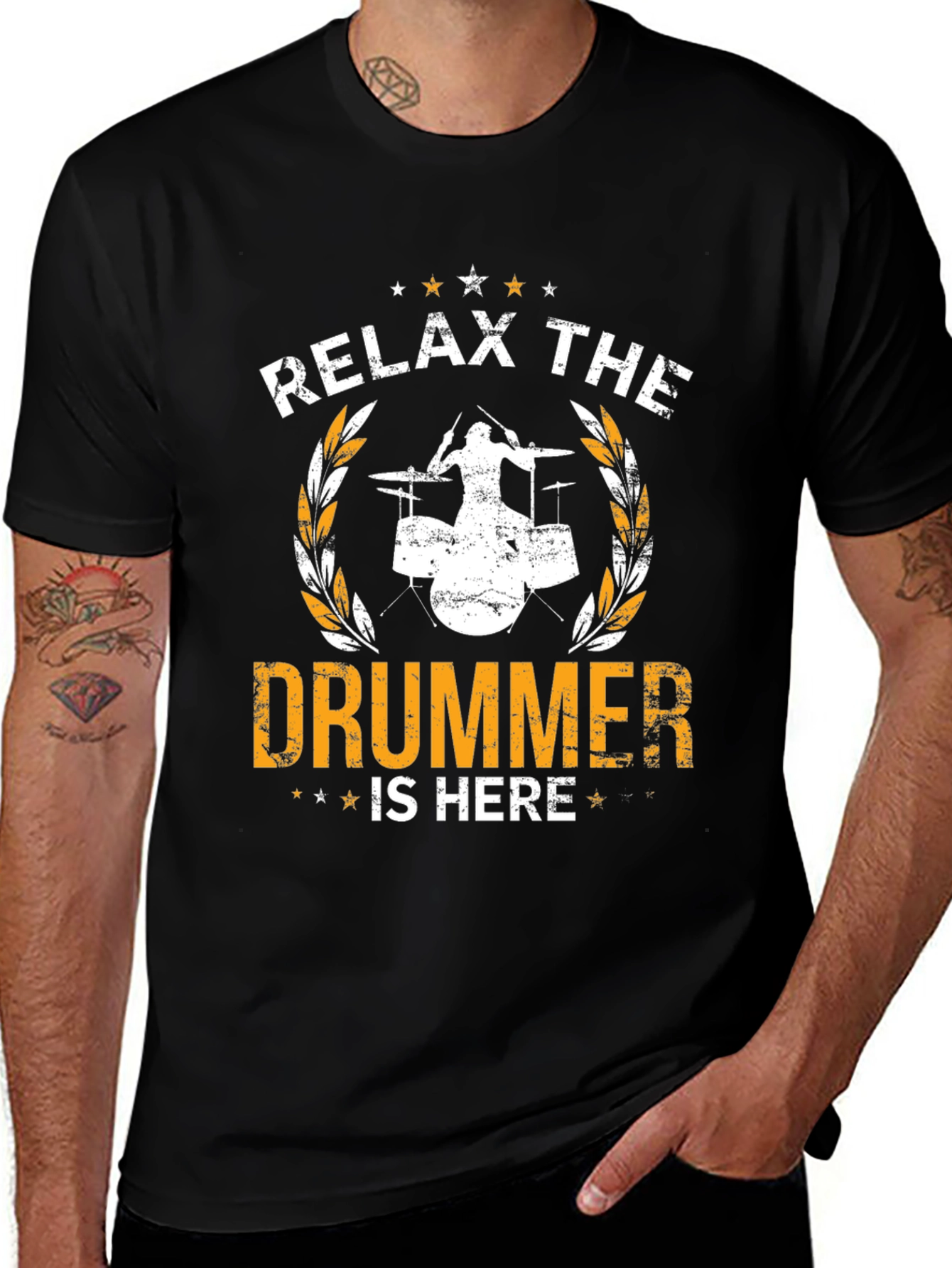 Variant 11 of Relax The Drummer Is Here Black T-Shirt