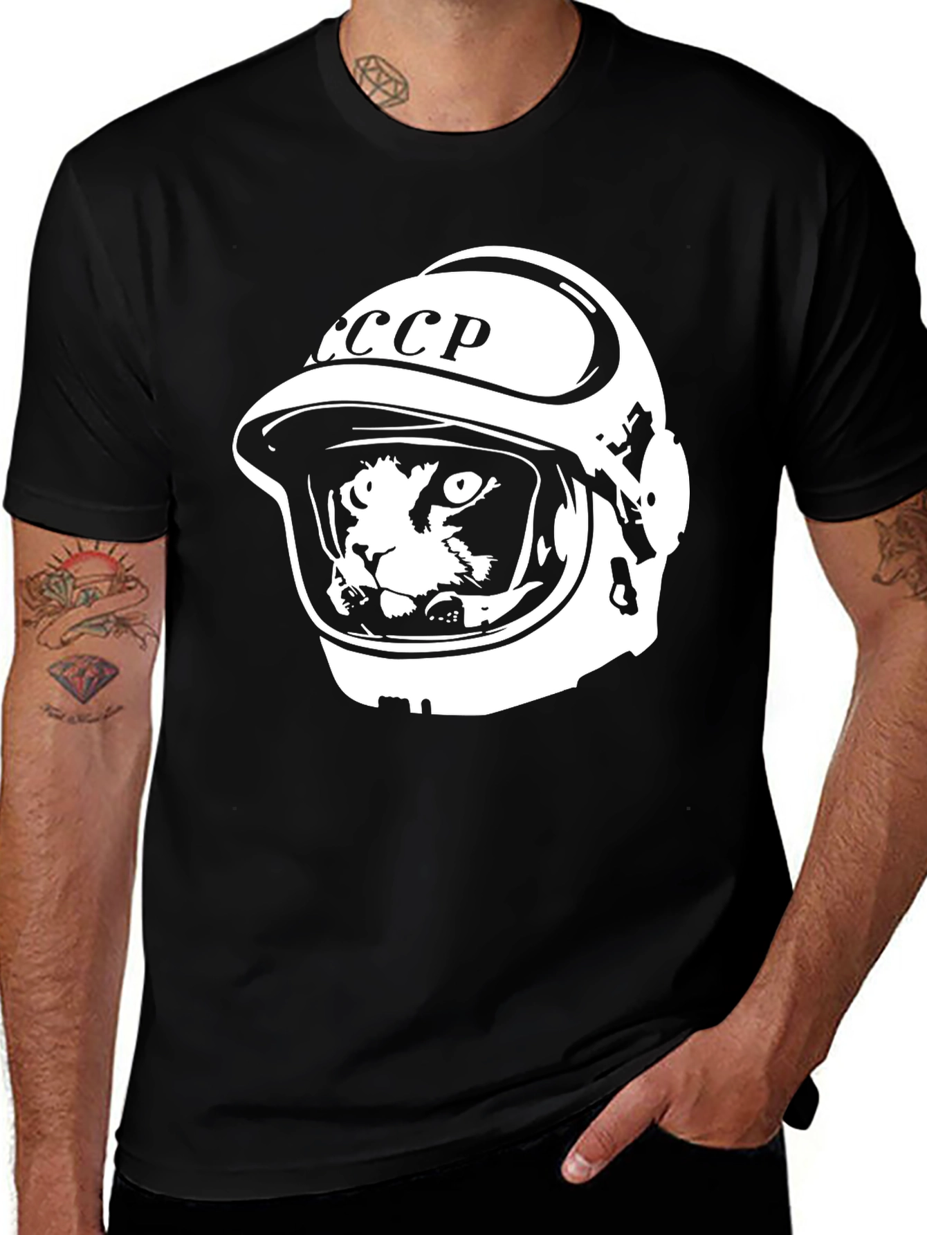 Variant 9 of Cat Cosmonaut T-Shirt - CCCP Space Helmet Tee