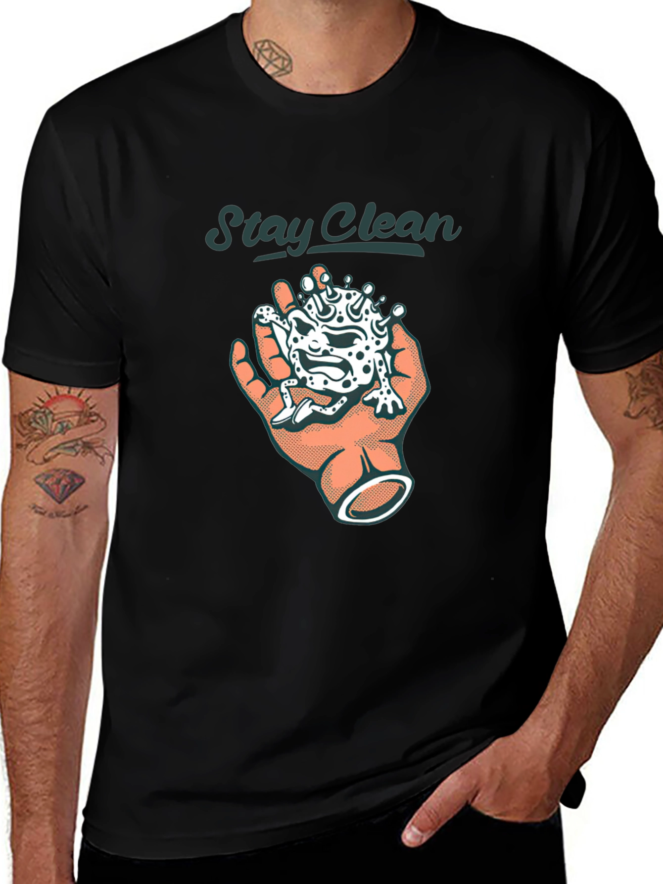 Variant 17 of Stay Clean Novelty T-Shirt - Hand Holding Virus