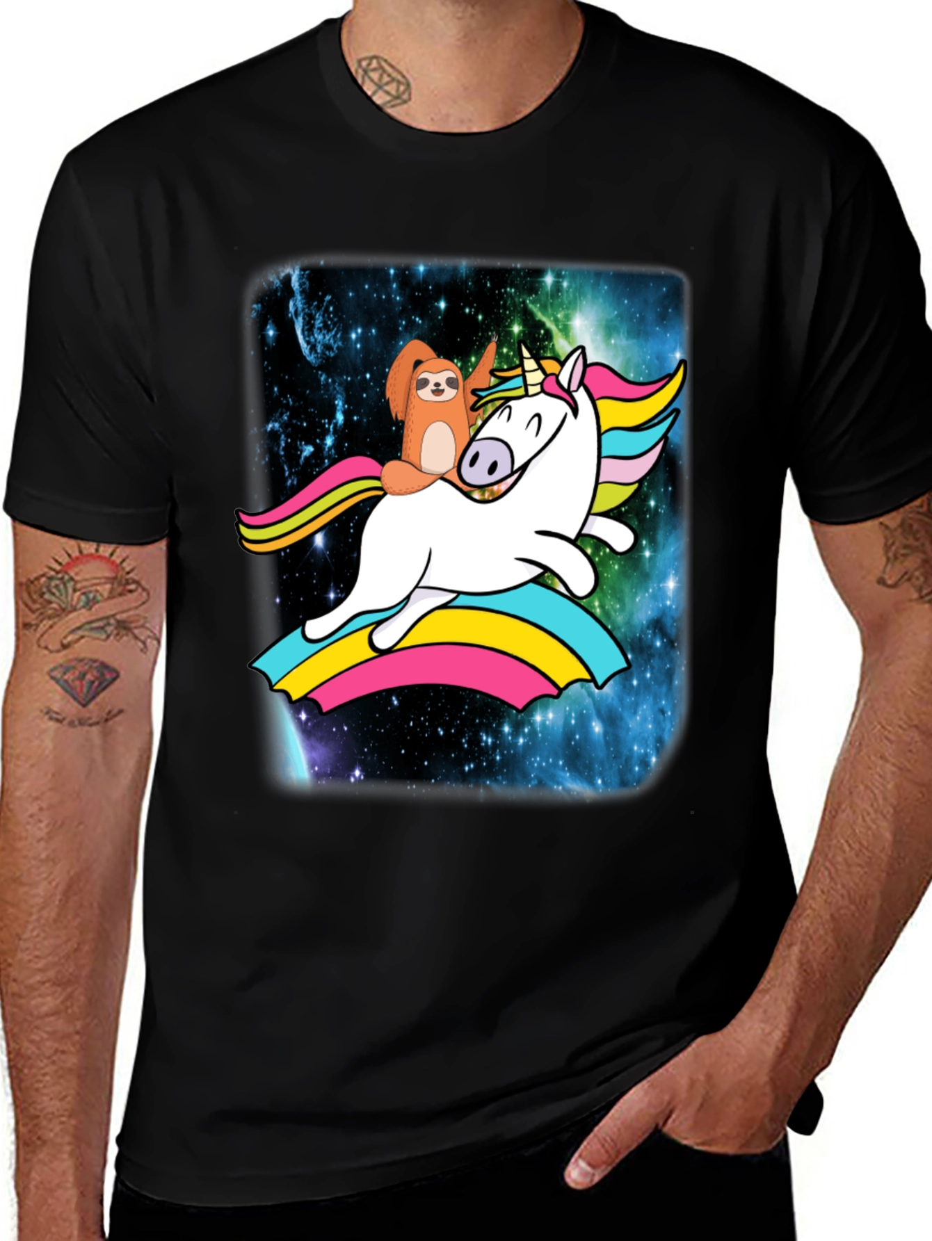 Variant 16 of Sloth Riding Unicorn T-Shirt - Galaxy Rainbow Design