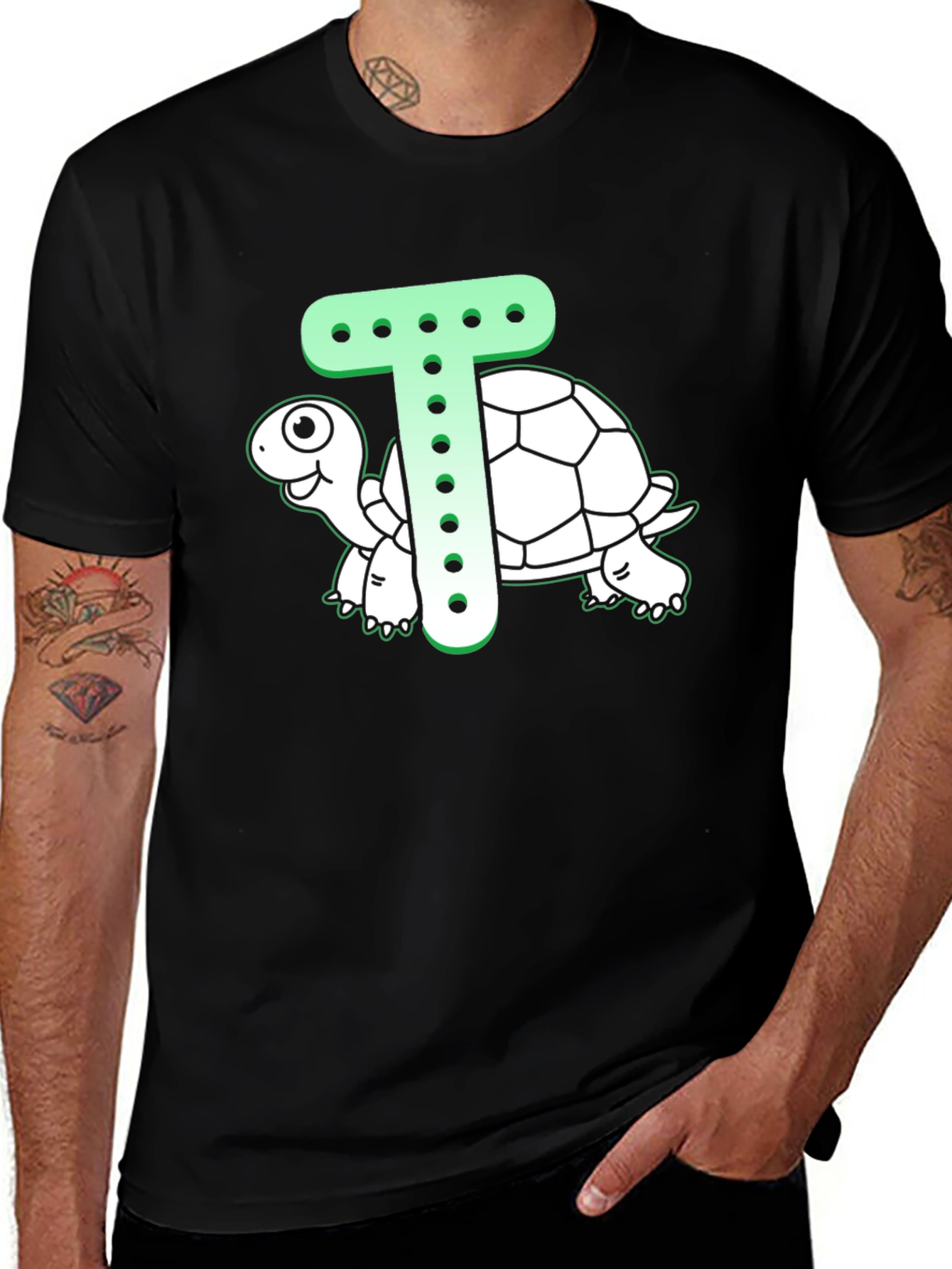 Variant 27 of Turtle T-Shirt: Letter T Turtle Design Tee